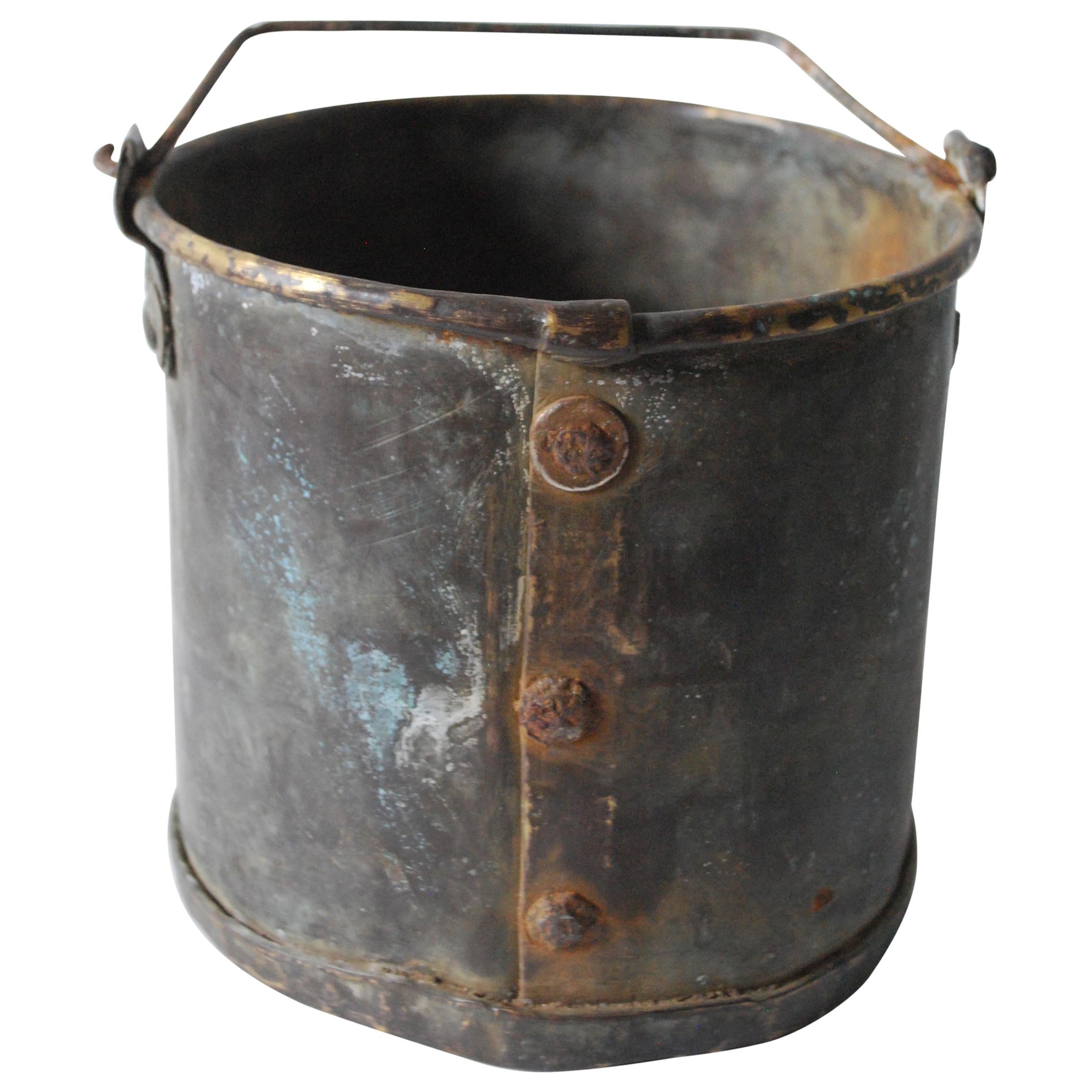 18th Century European Studded Patinated Copper Bucket