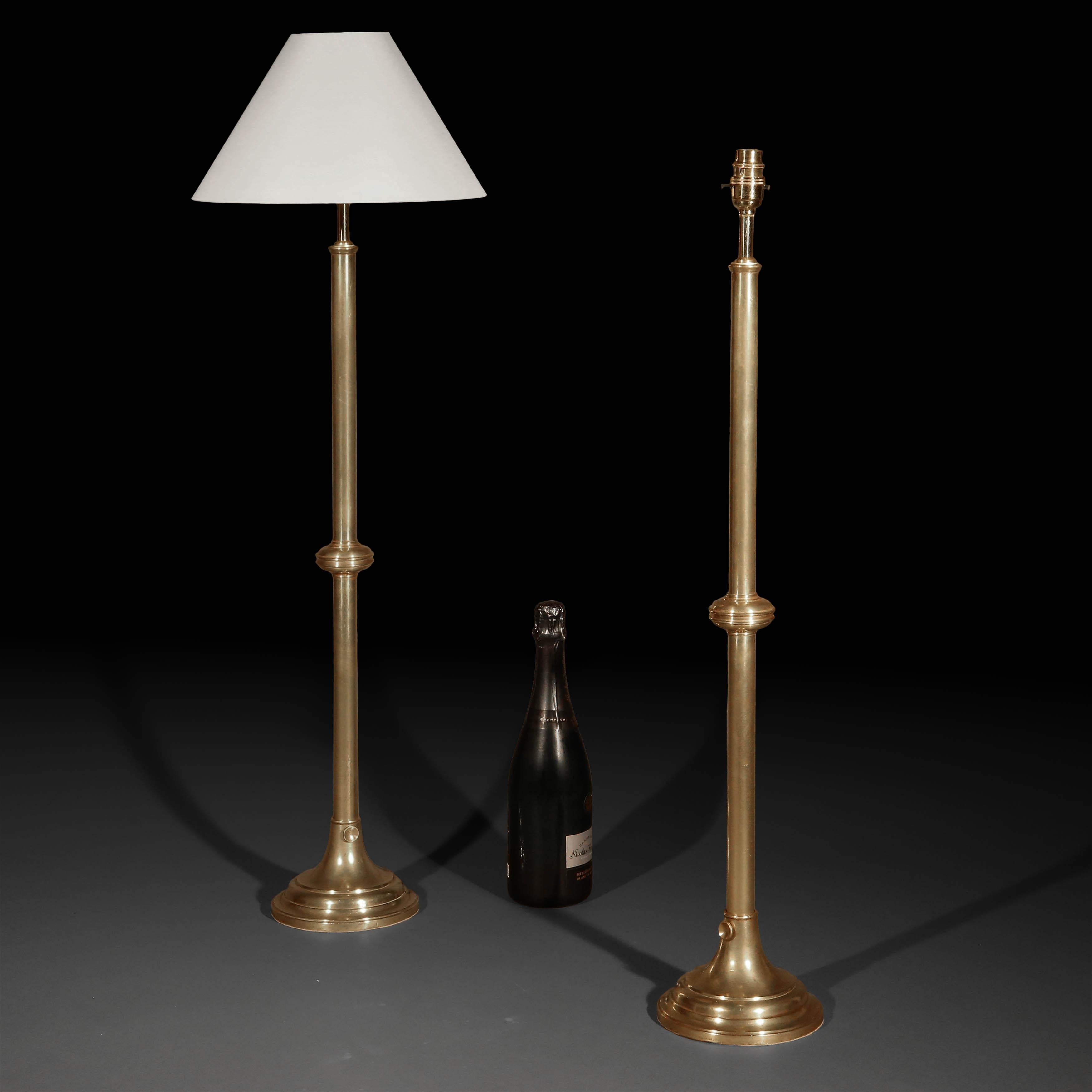 George III Rare 18th Century Exceptionally Tall Brass Table Lamps For Sale
