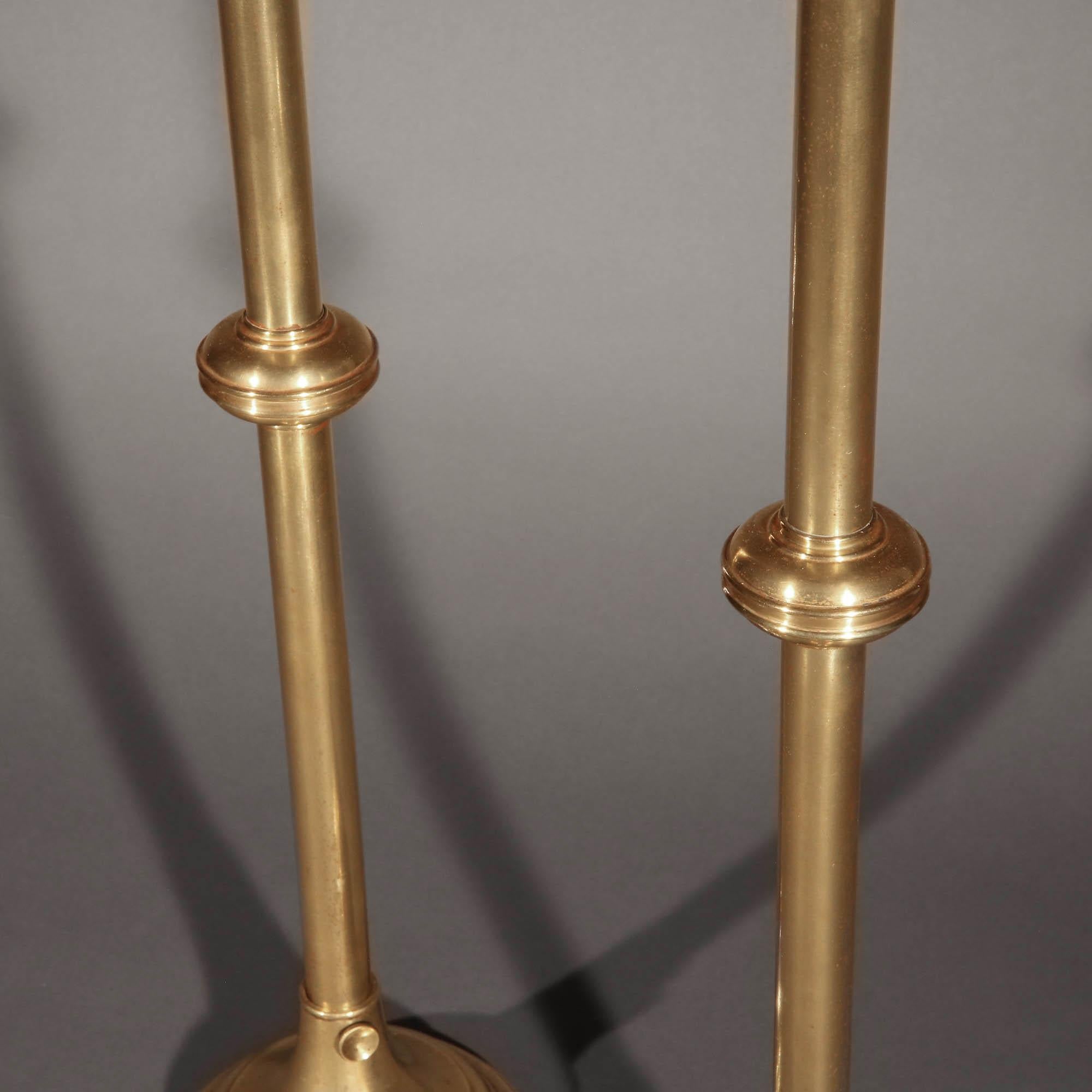 Rare 18th Century Exceptionally Tall Brass Table Lamps In Good Condition For Sale In Richmond, London