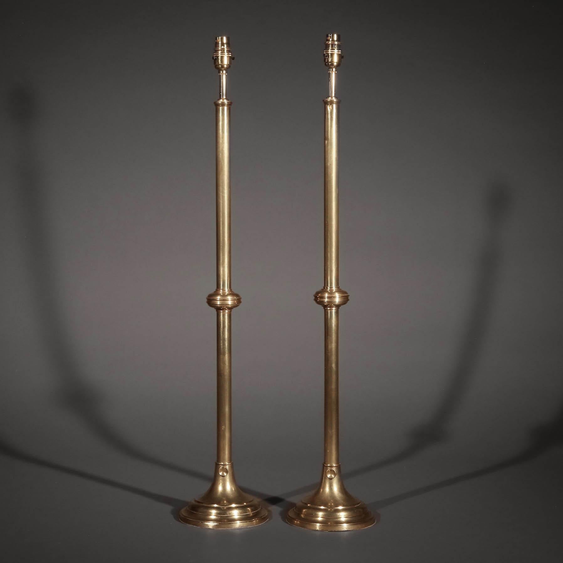 Rare 18th Century Exceptionally Tall Brass Table Lamps For Sale 1