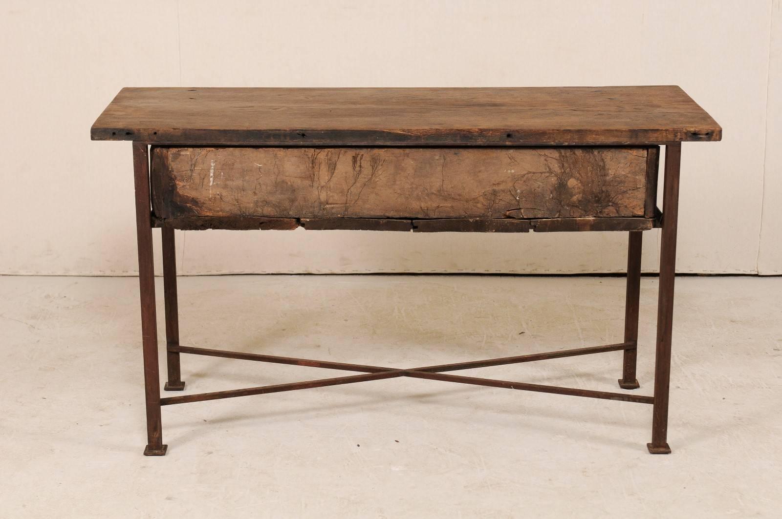18th Century Exquisite Spanish Wood and Iron Console Table with Large Drawer 1