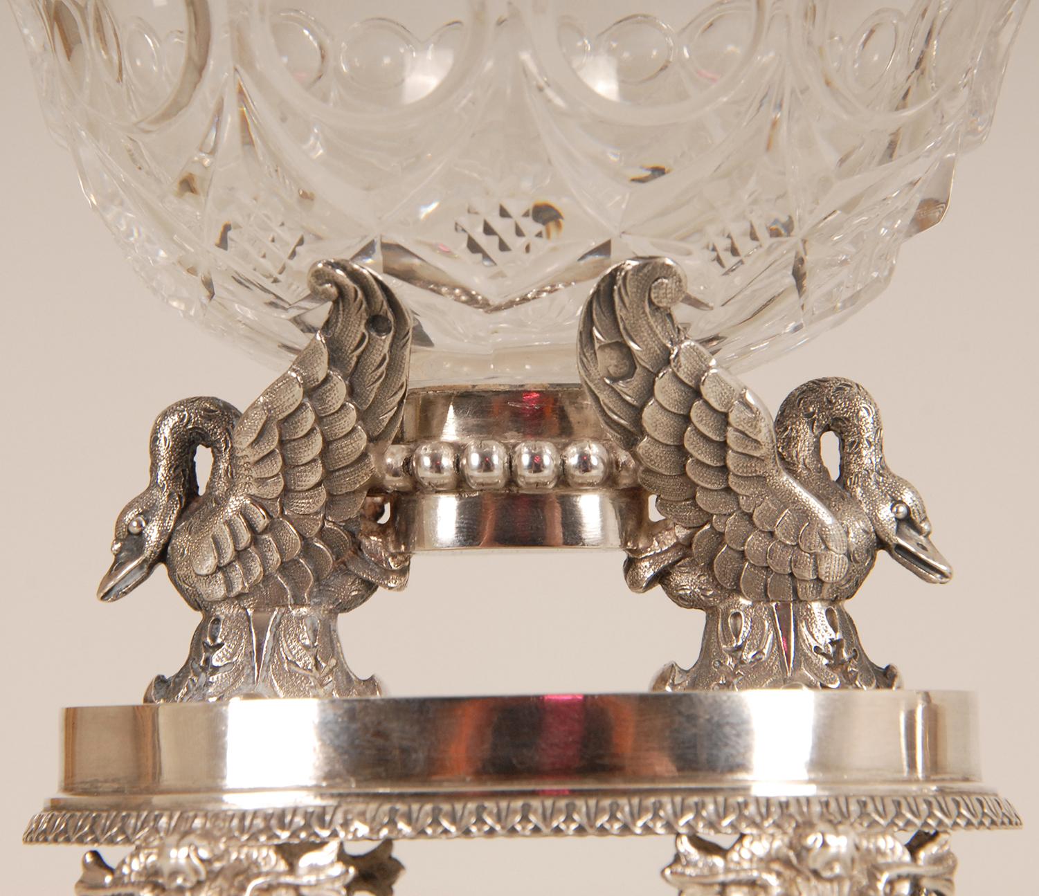 18. Jahrhundert Empire Silber Baccarat Kristall Salzstreuer  Französisch F. Durand Napoleonisch  im Angebot 1