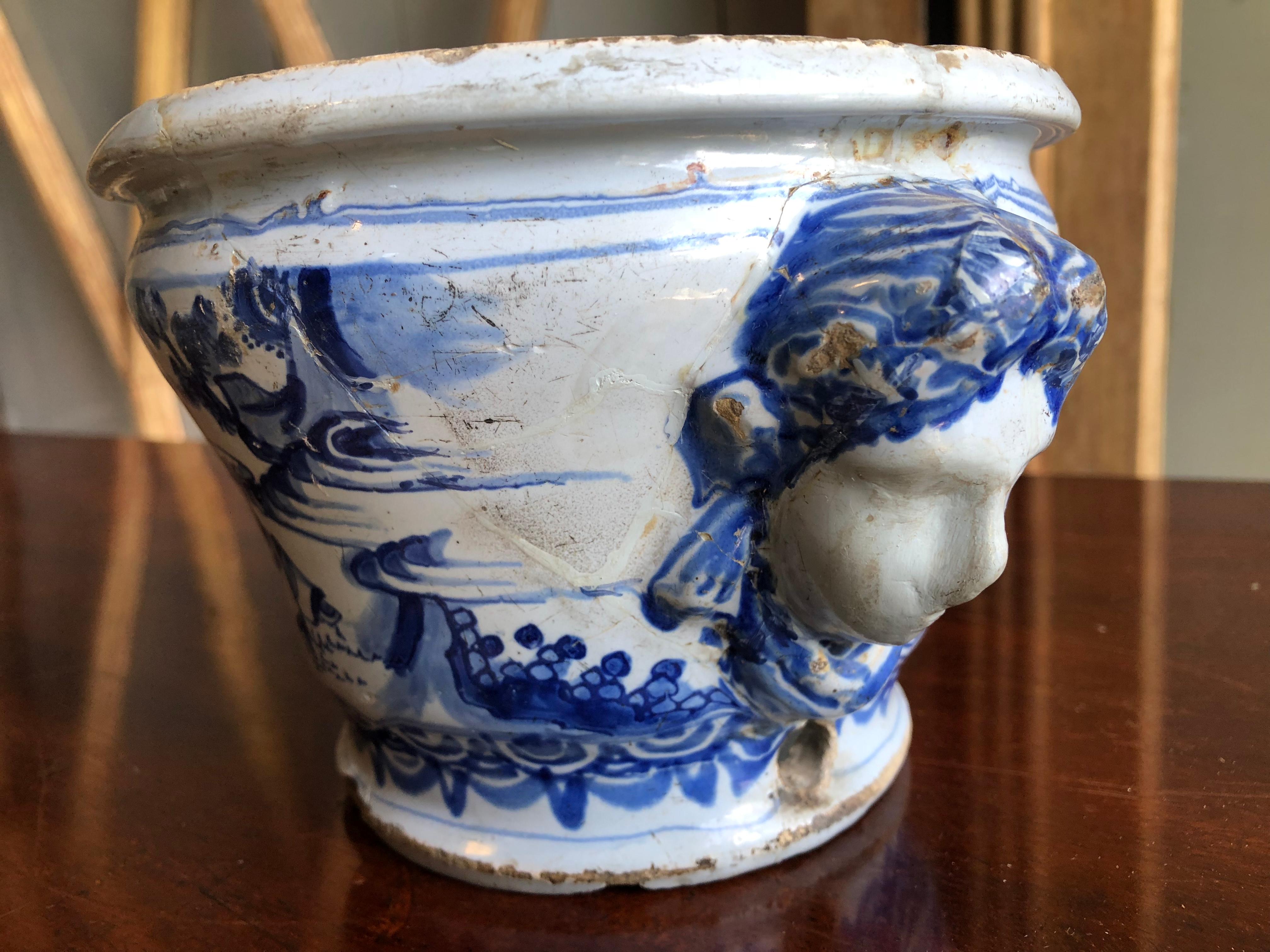 18th Century Faience Cachepot from Nevers In Fair Condition In Doylestown, PA