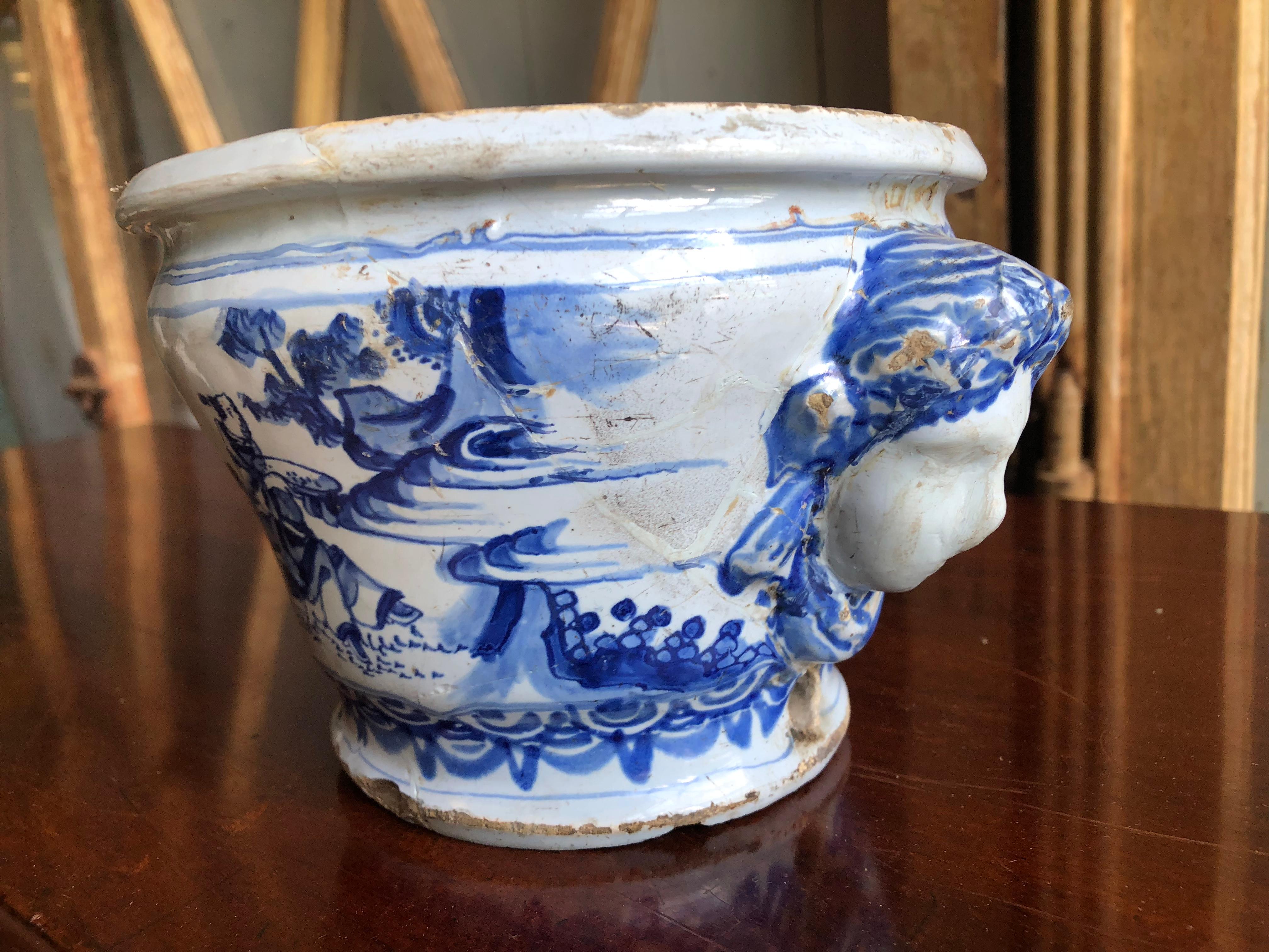 18th Century and Earlier 18th Century Faience Cachepot from Nevers
