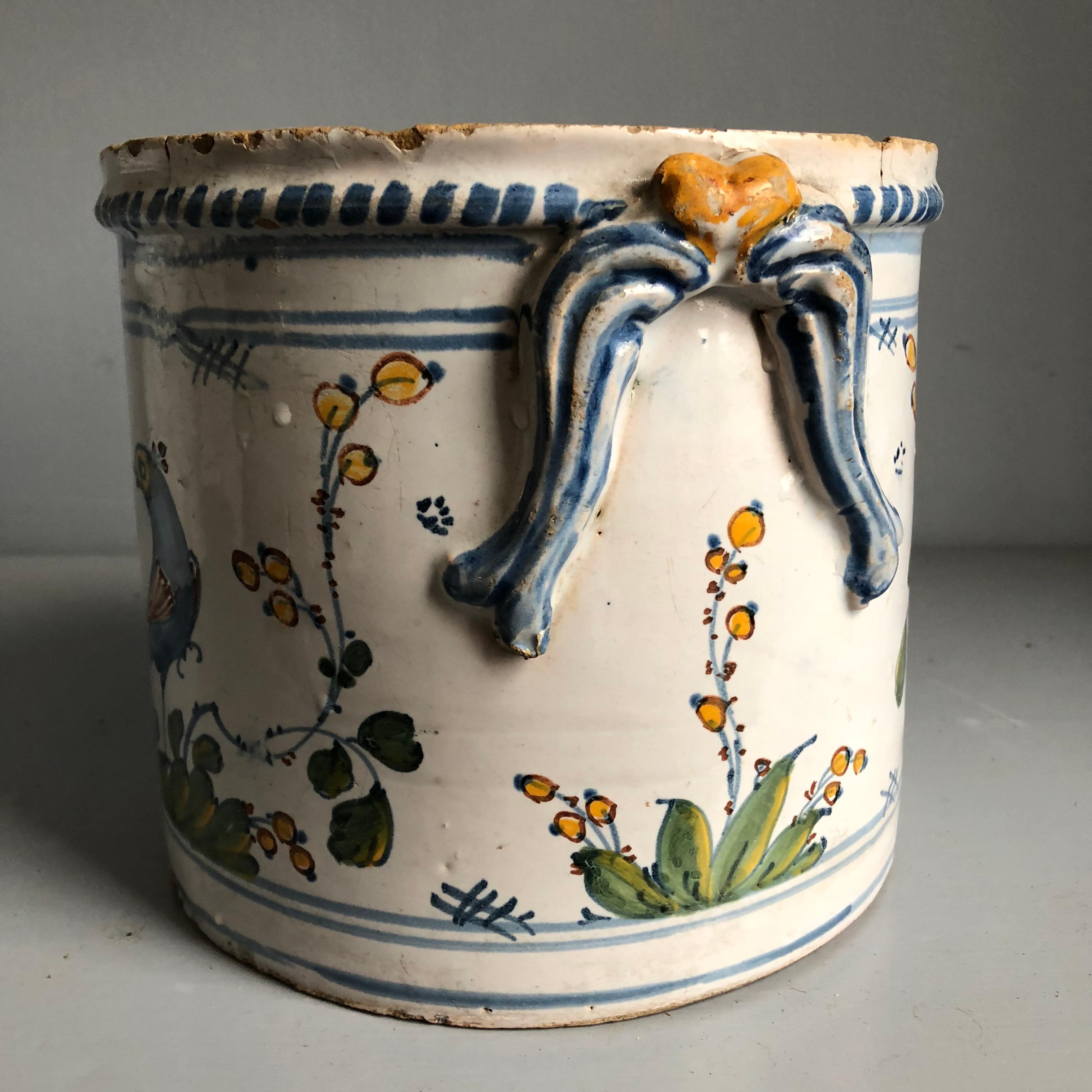 French 18th Century Faience Cache Pot, Nevers