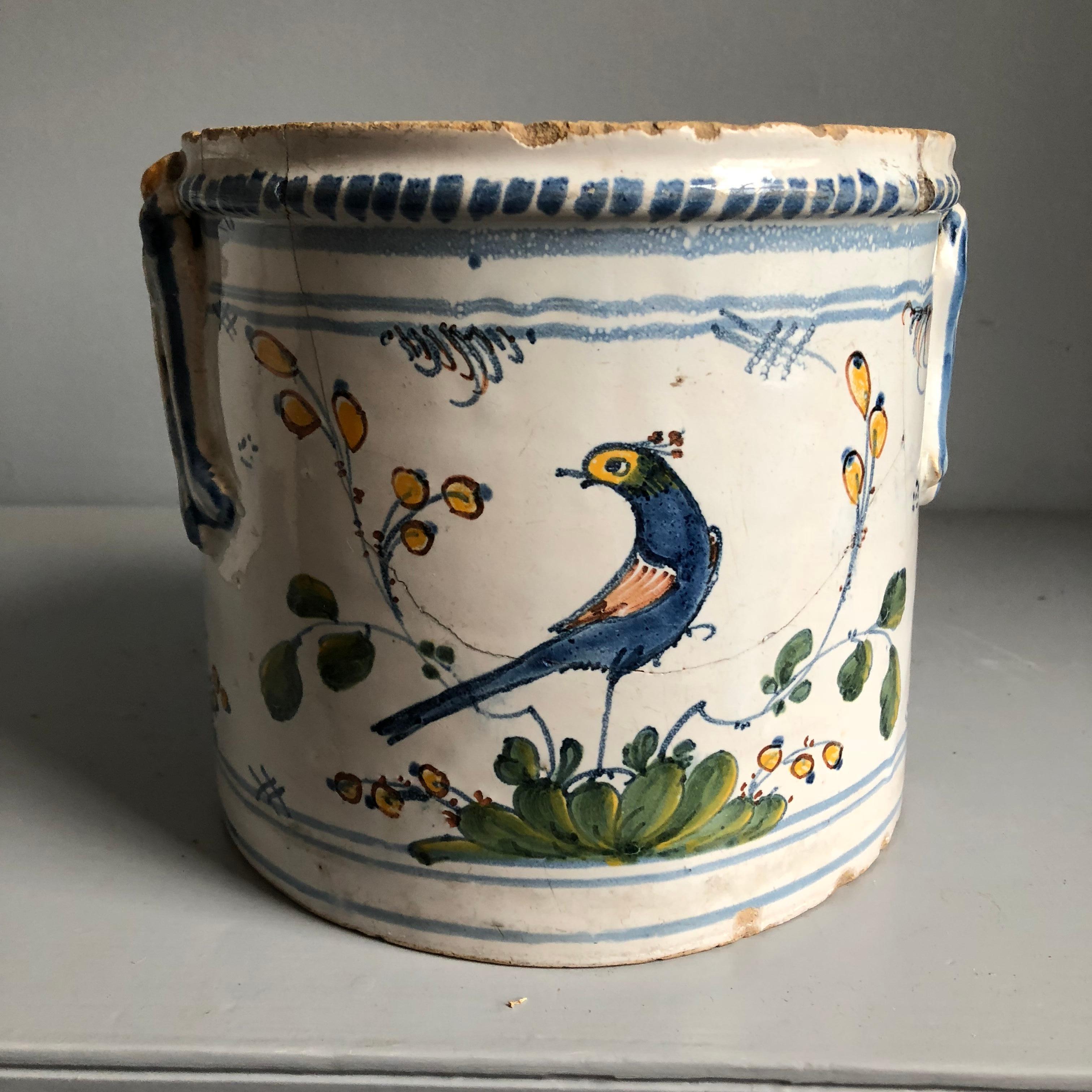 18th Century Faience Cache Pot, Nevers In Fair Condition In Doylestown, PA