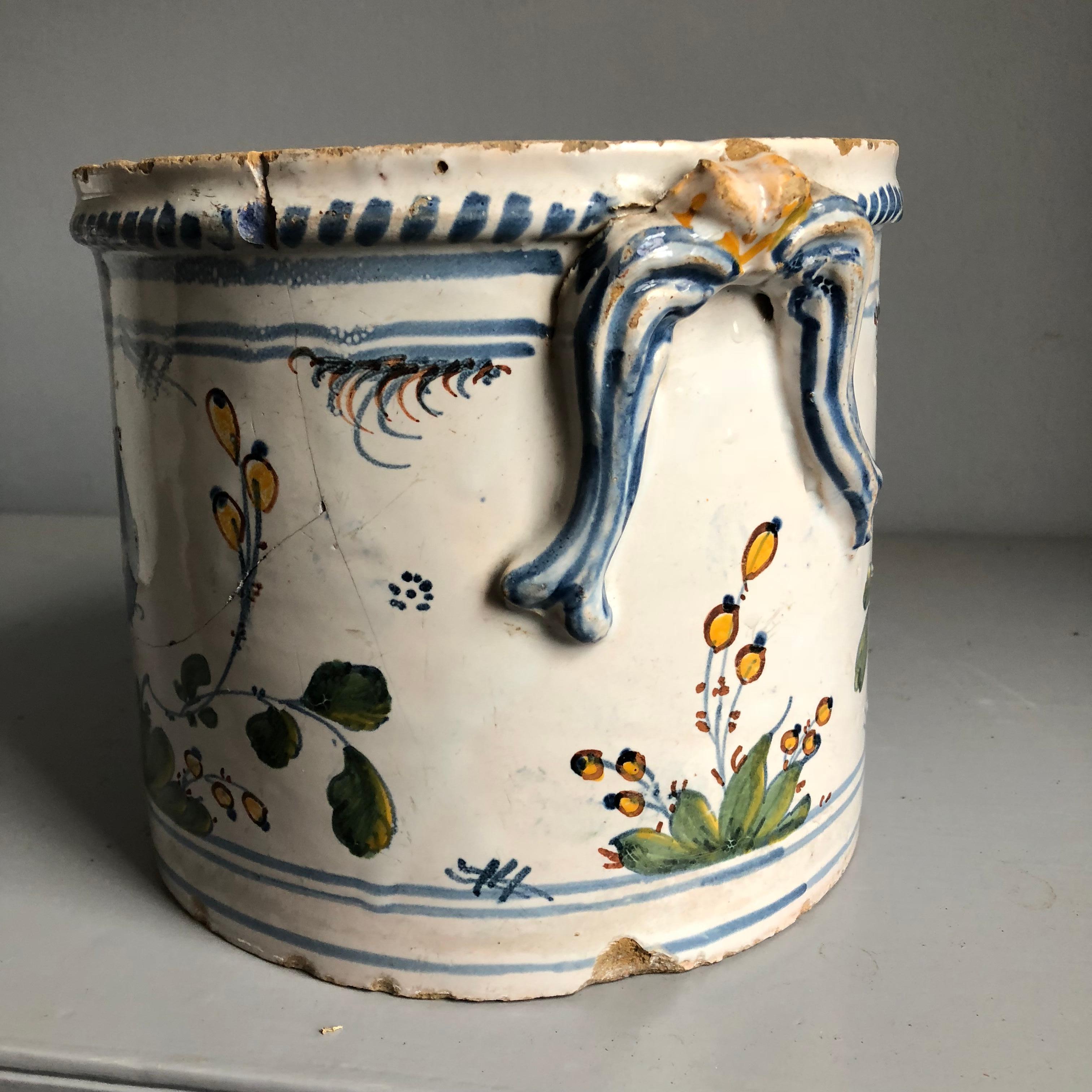 18th Century and Earlier 18th Century Faience Cache Pot, Nevers