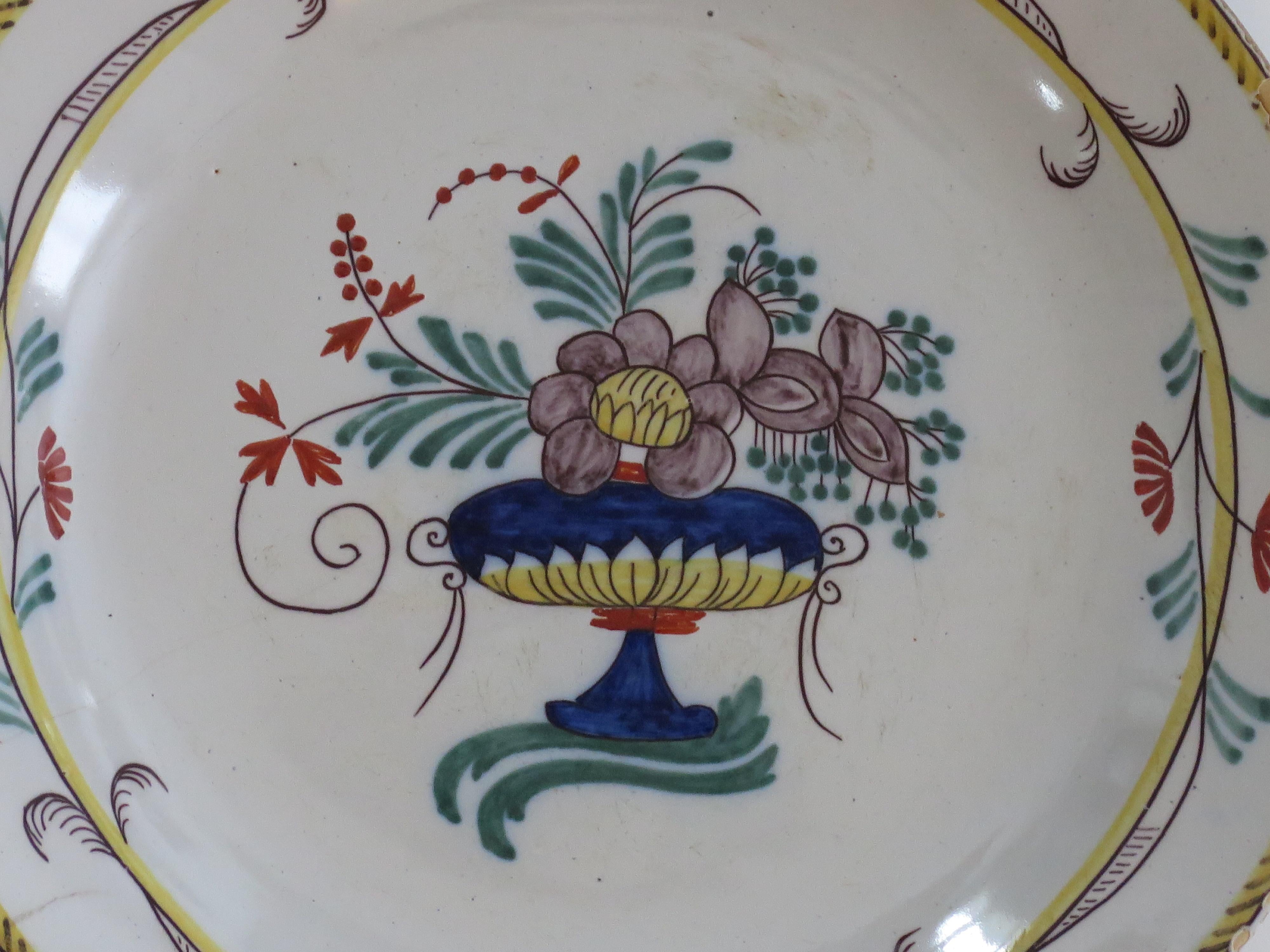 18th Century Faience Earthenware Plate (C) hand painted, French circa 1780 For Sale 5