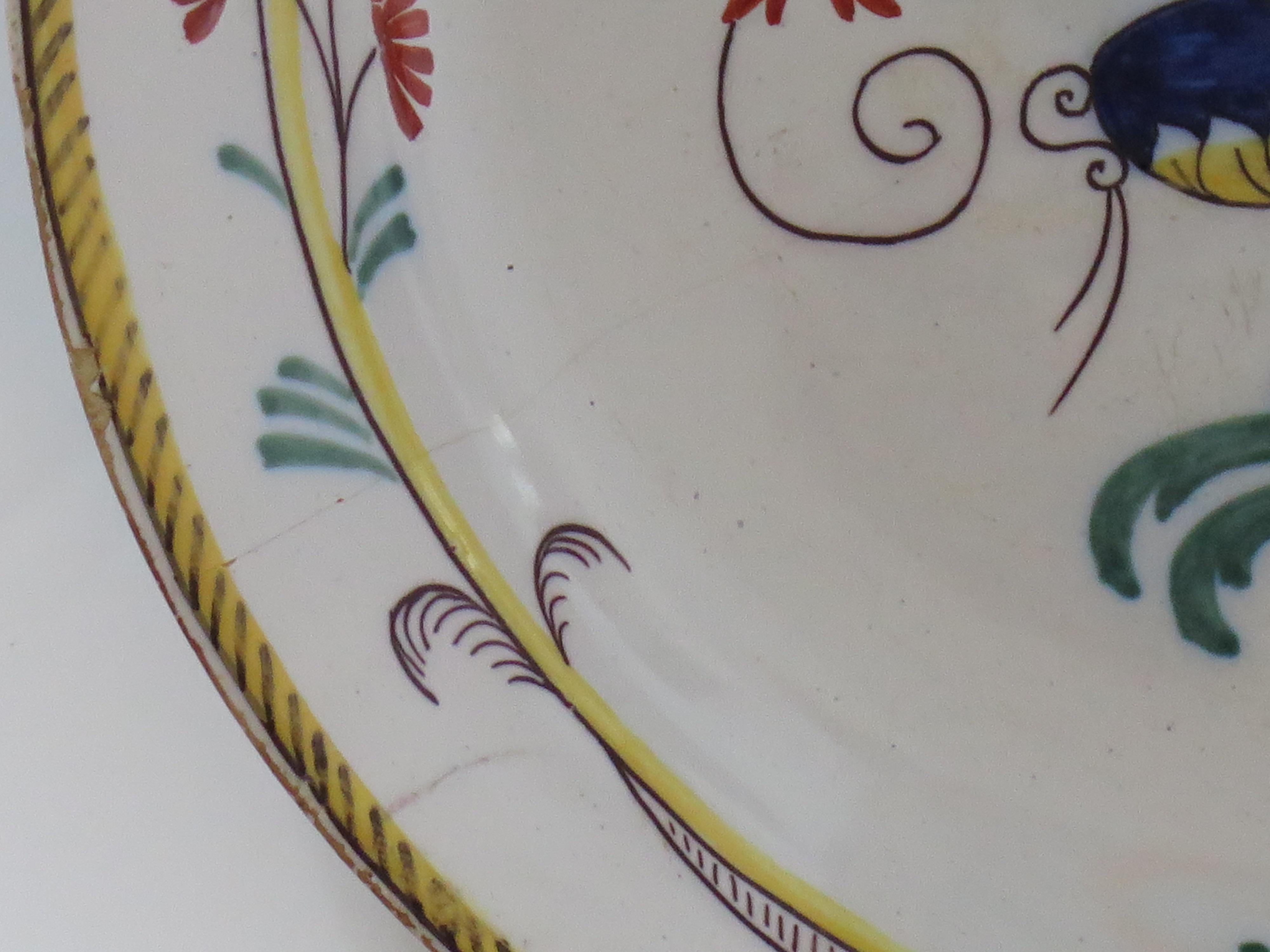18th Century Faience Earthenware Plate (C) hand painted, French circa 1780 For Sale 6