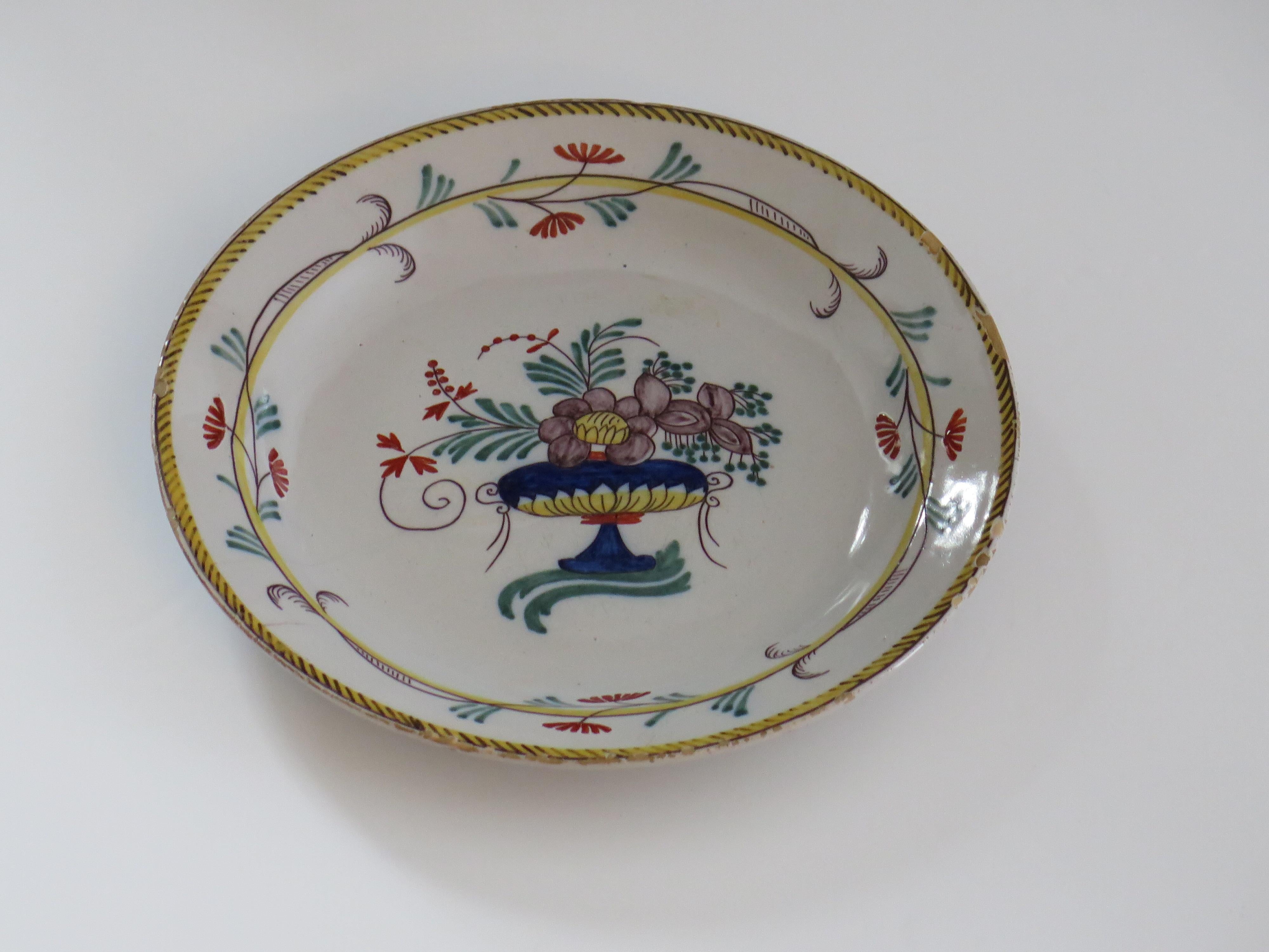 French Provincial 18th Century Faience Earthenware Plate (C) hand painted, French circa 1780 For Sale