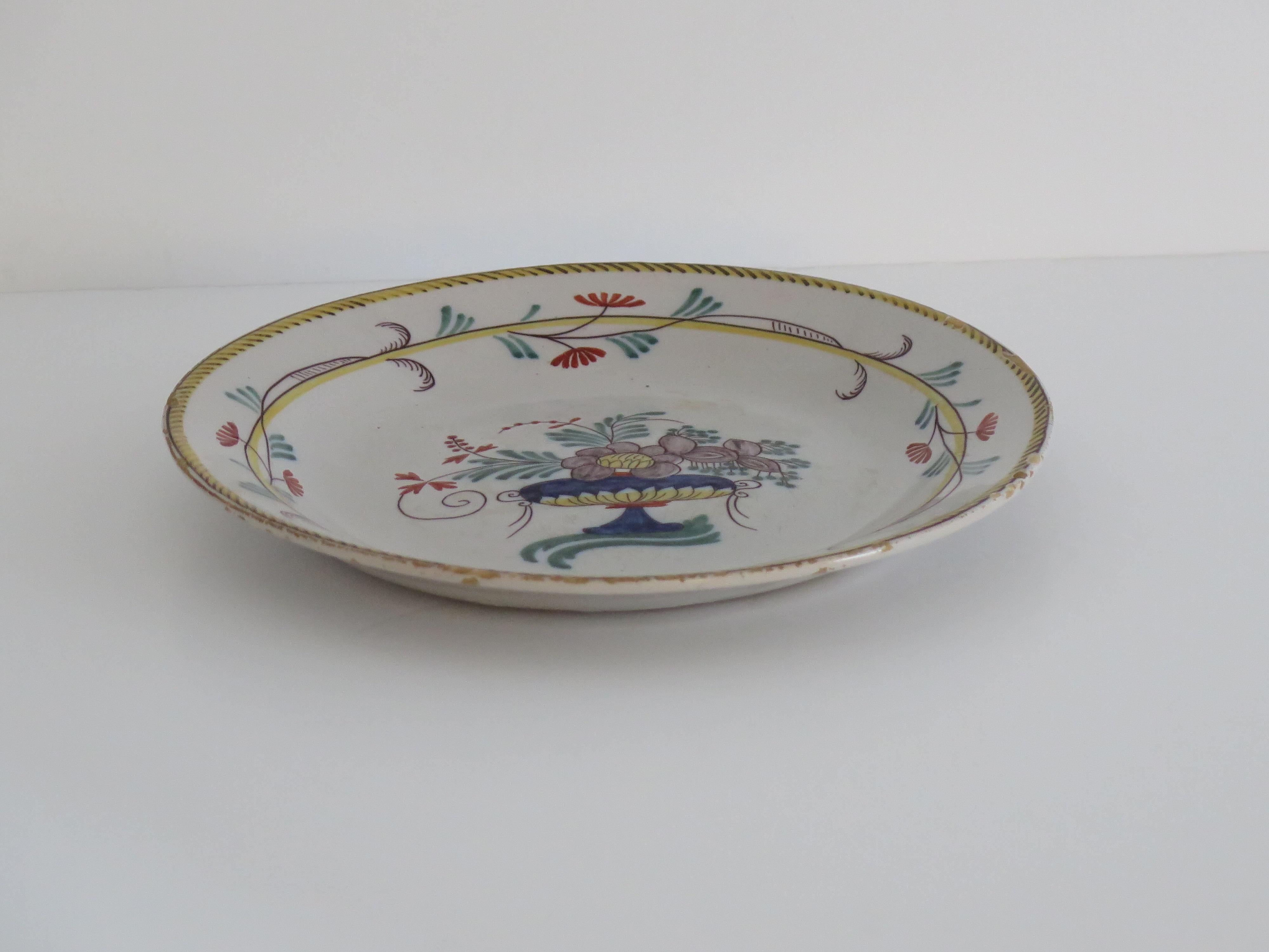 Hand-Painted 18th Century Faience Earthenware Plate (C) hand painted, French circa 1780 For Sale