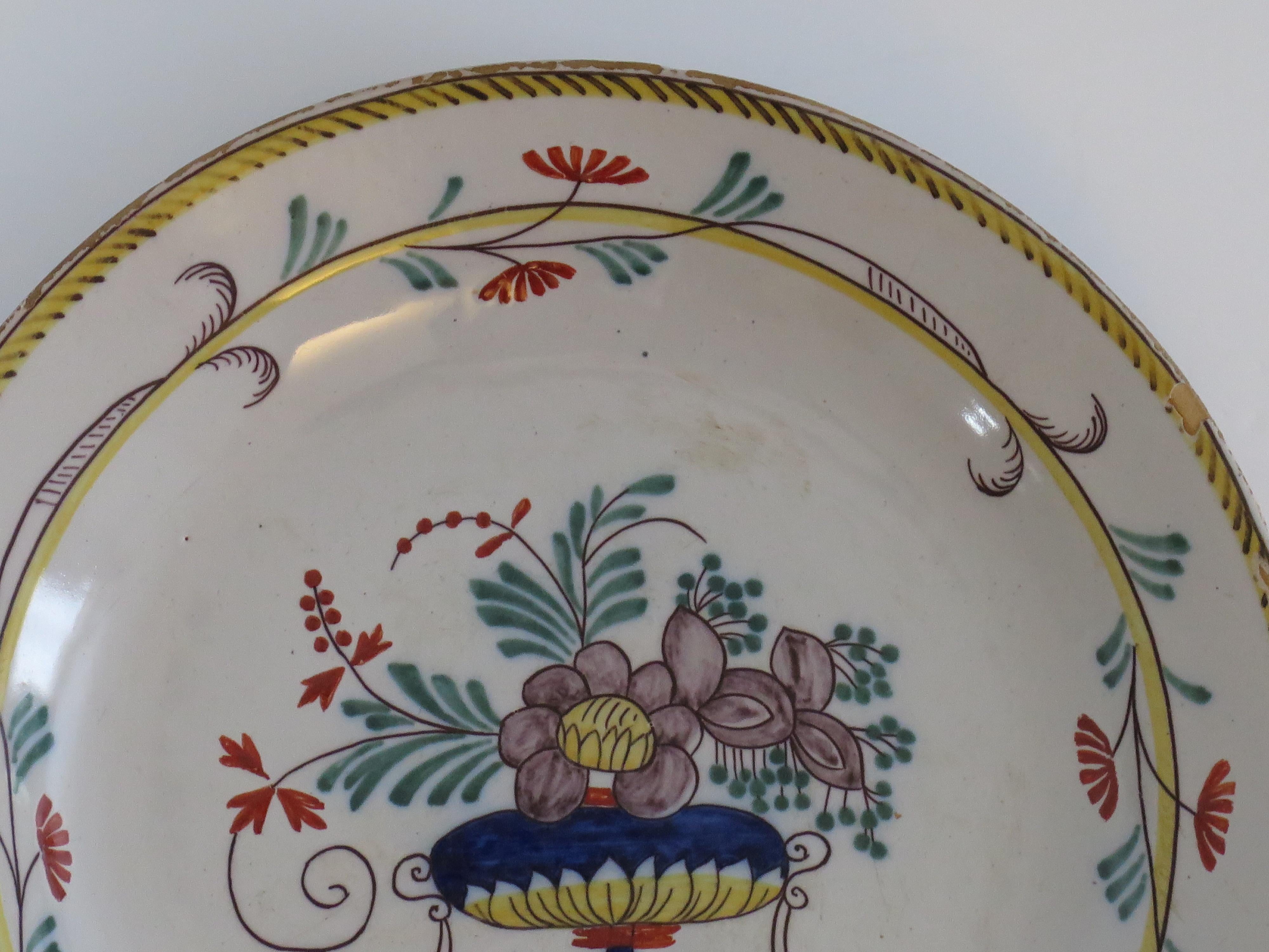 18th Century Faience Earthenware Plate (C) hand painted, French circa 1780 For Sale 1