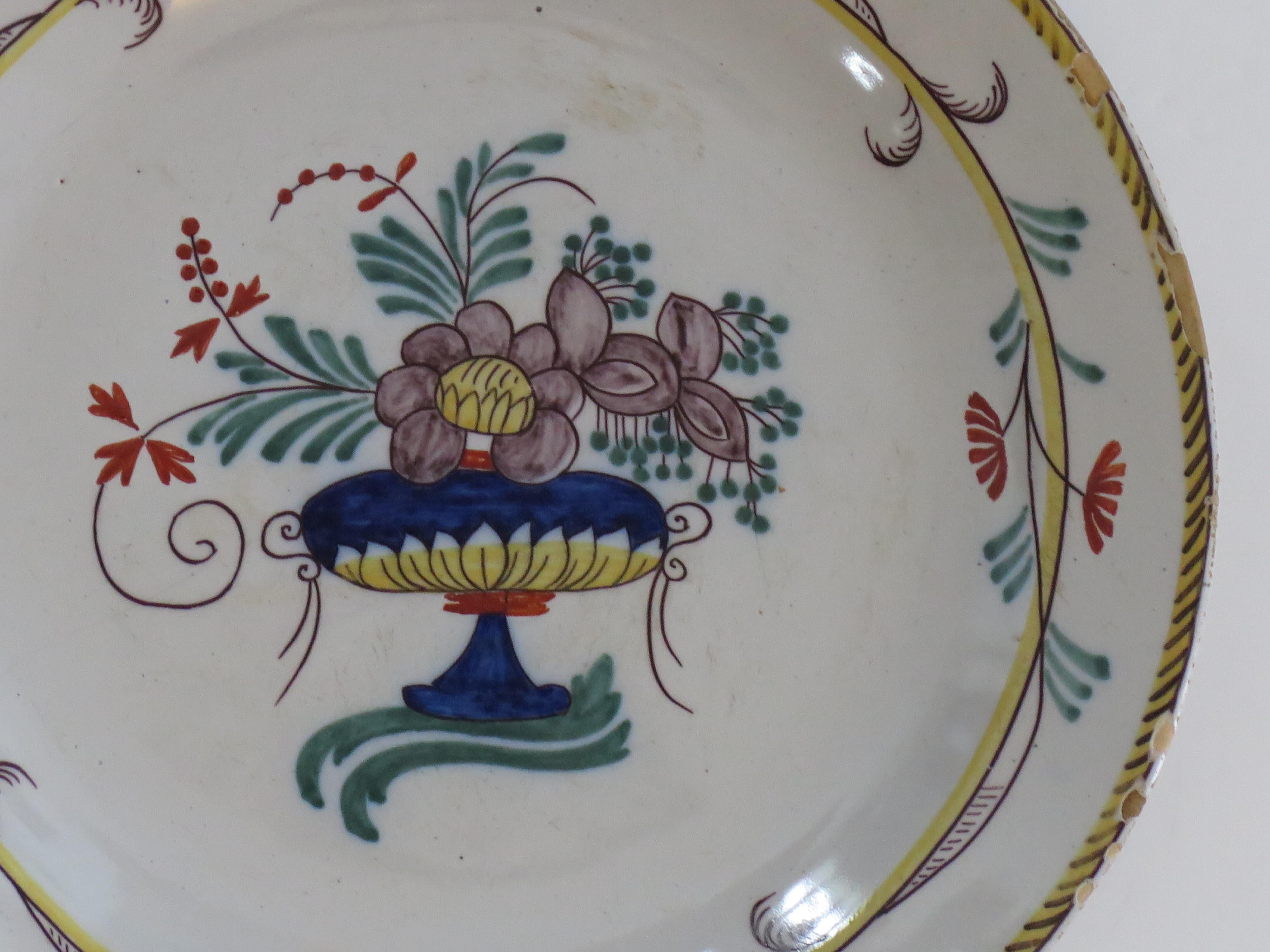 18th Century Faience Earthenware Plate (C) hand painted, French circa 1780 For Sale 2