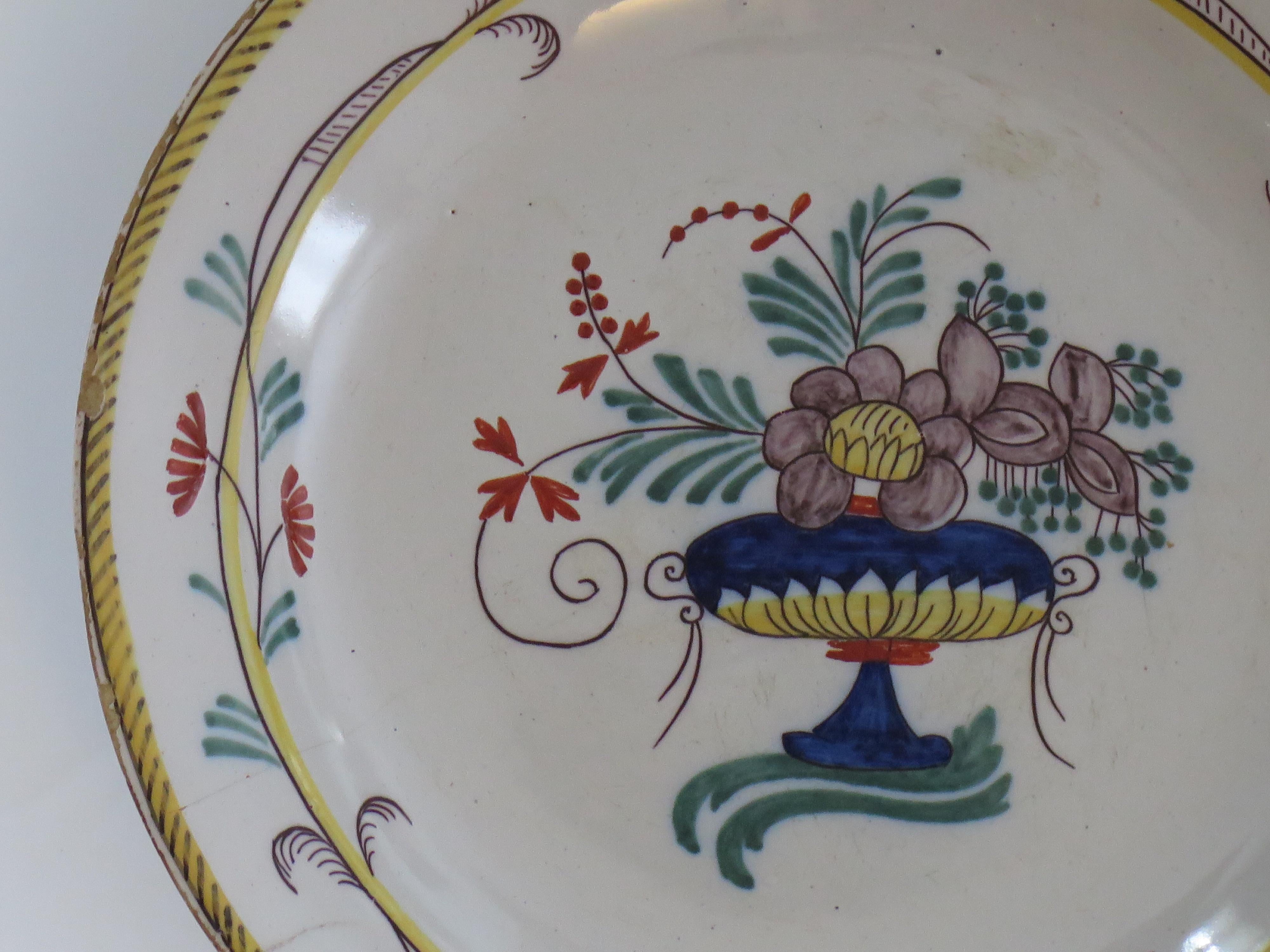 18th Century Faience Earthenware Plate (C) hand painted, French circa 1780 For Sale 4