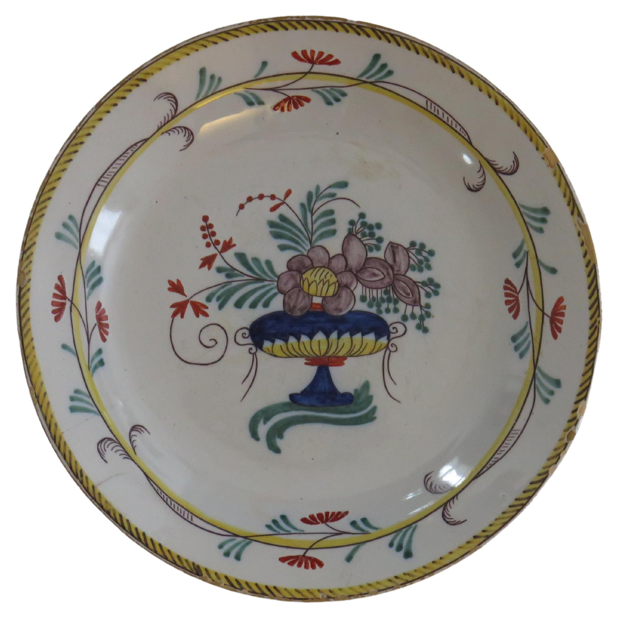 18th Century Faience Earthenware Plate (C) hand painted, French circa 1780 For Sale