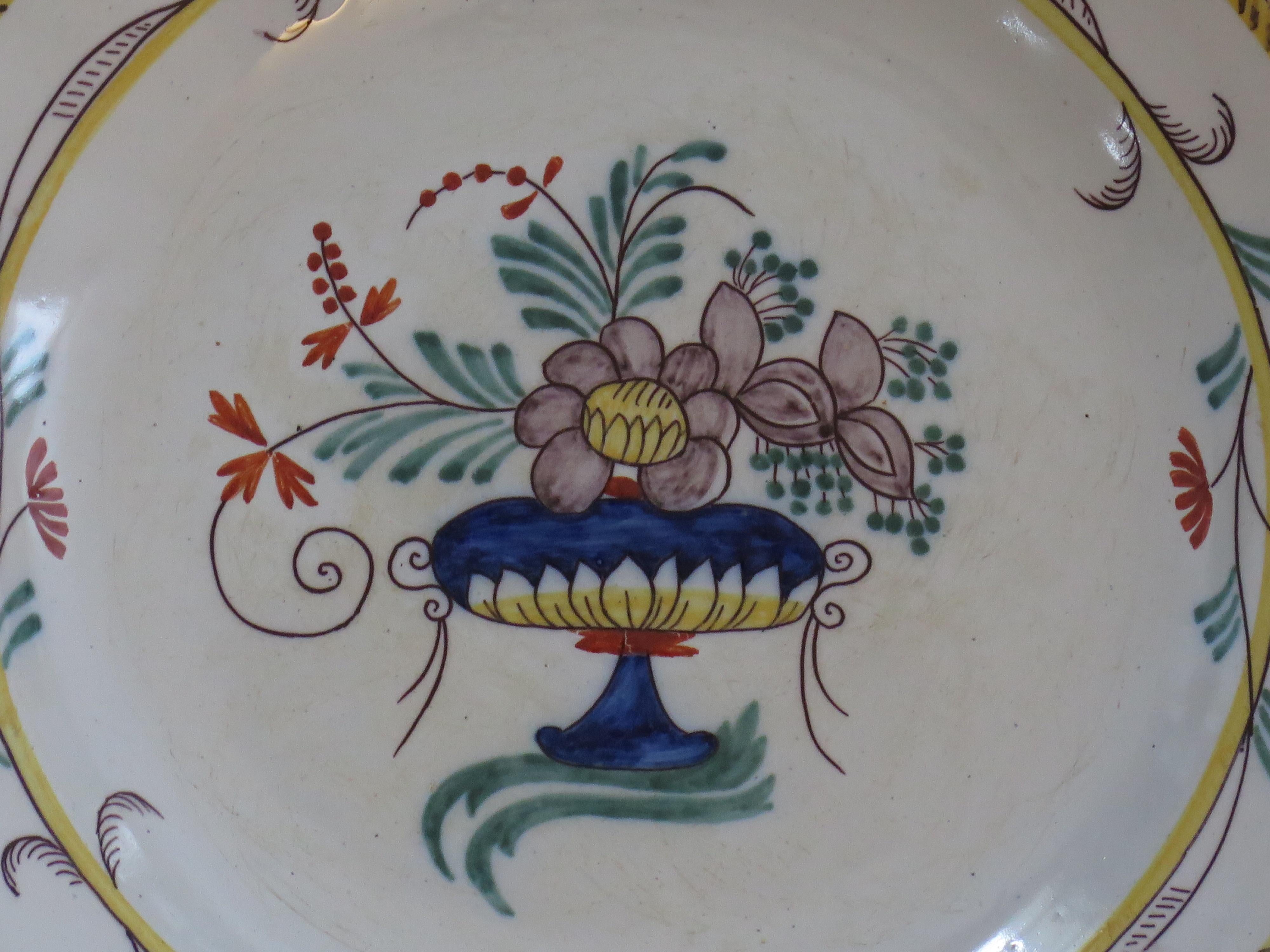 18th Century Faience Earthenware Plate -B, hand painted, French circa 1780 For Sale 6