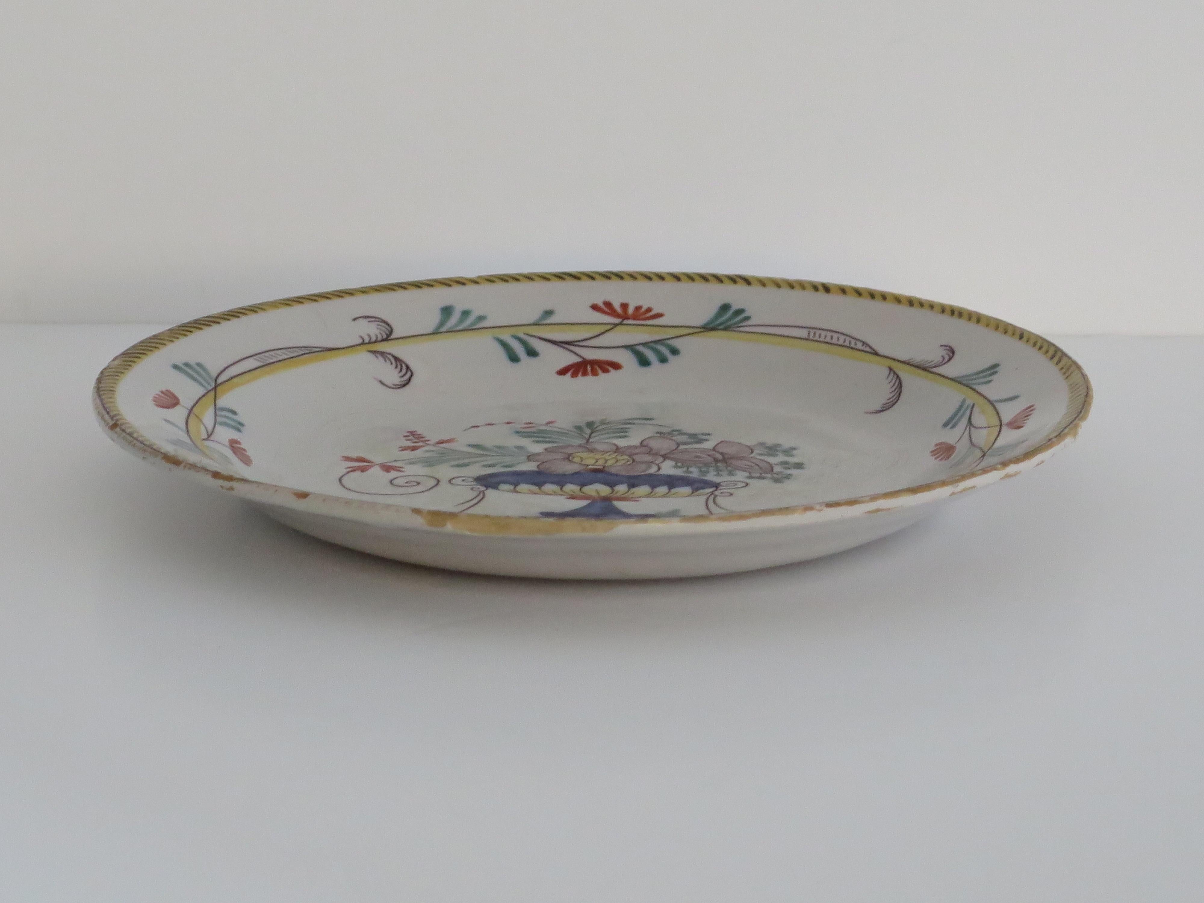 French Provincial 18th Century Faience Earthenware Plate -B, hand painted, French circa 1780 For Sale