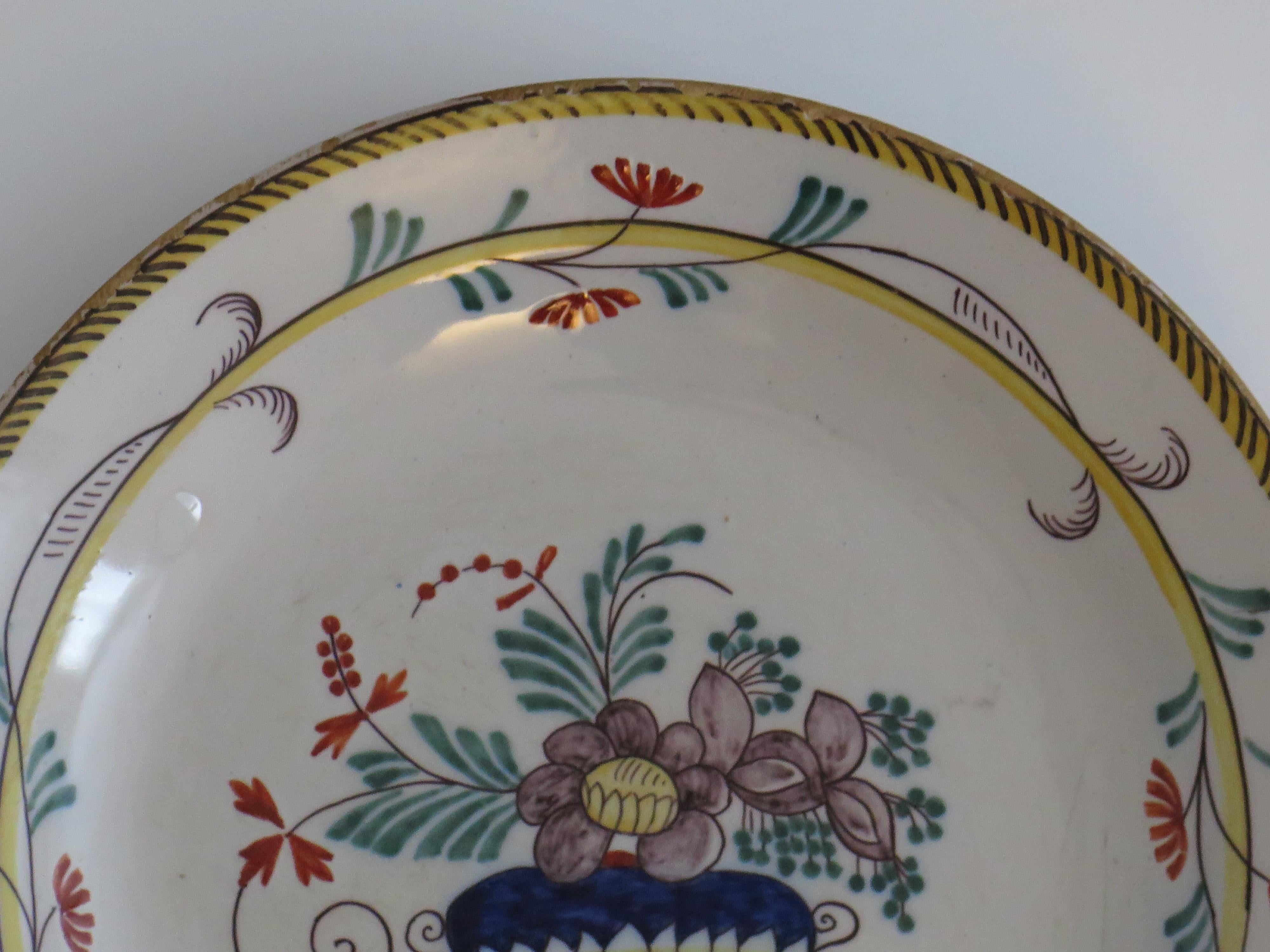 Hand-Painted 18th Century Faience Earthenware Plate - A hand painted, French circa 1780 For Sale
