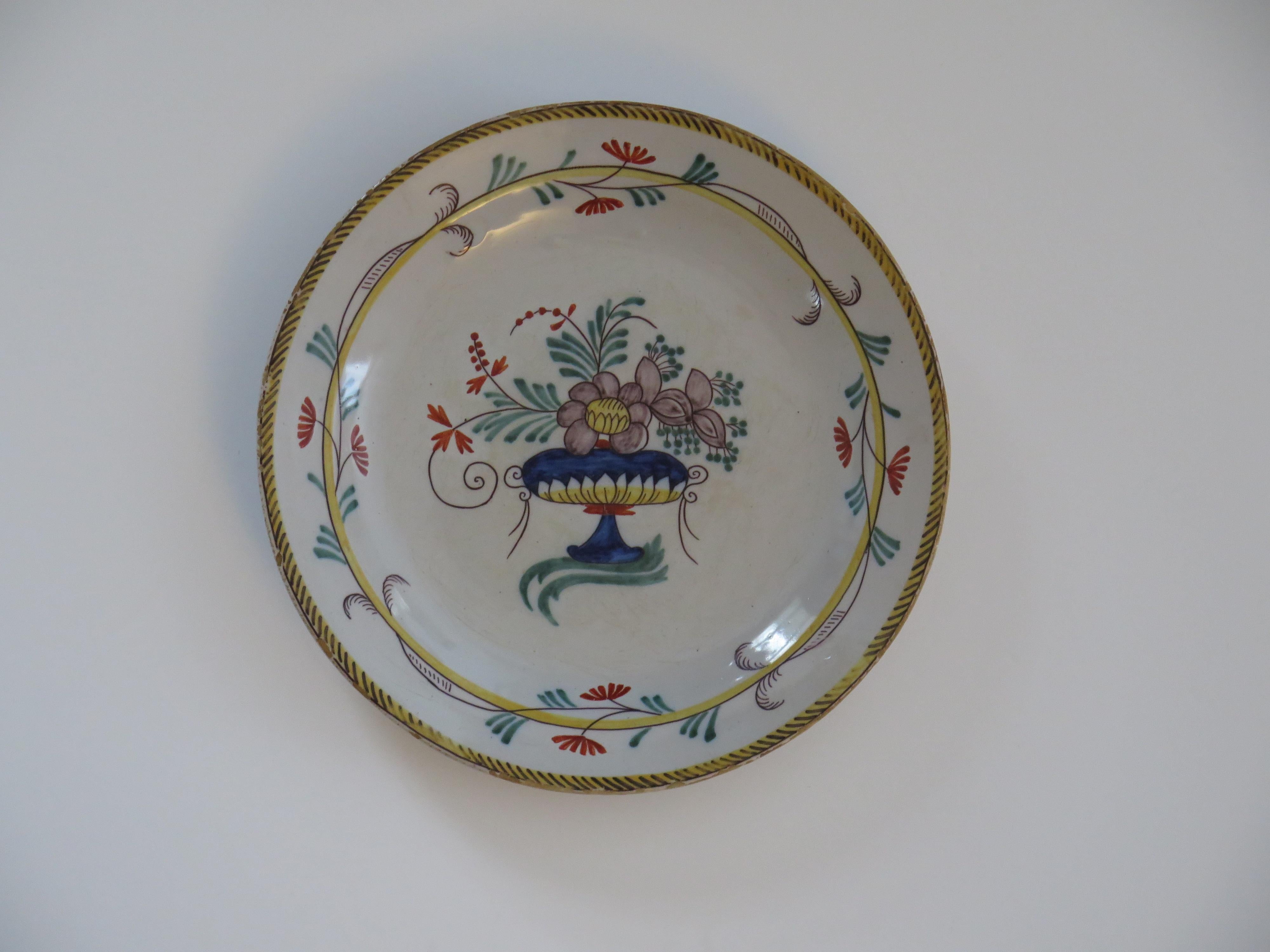 Hand-Painted 18th Century Faience Earthenware Plate -B, hand painted, French circa 1780 For Sale