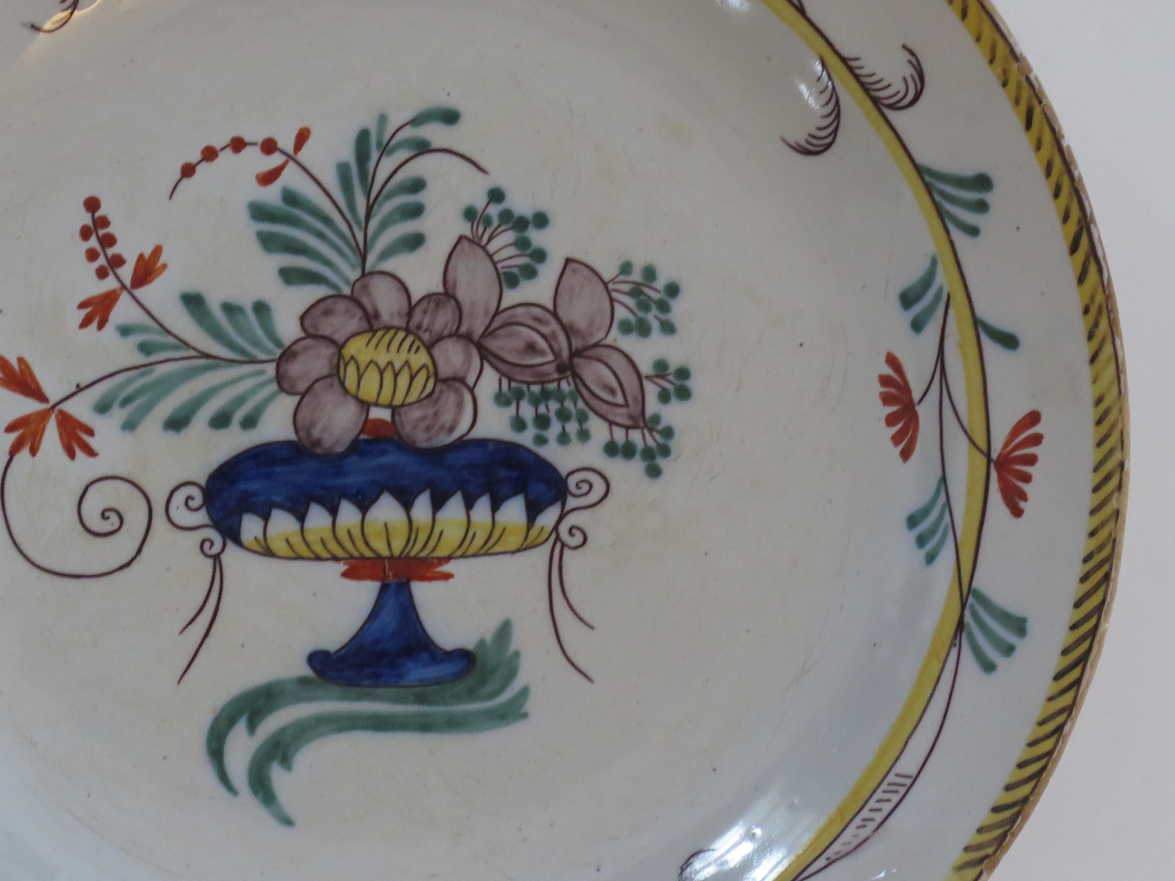 18th Century Faience Earthenware Plate -B, hand painted, French circa 1780 For Sale 1