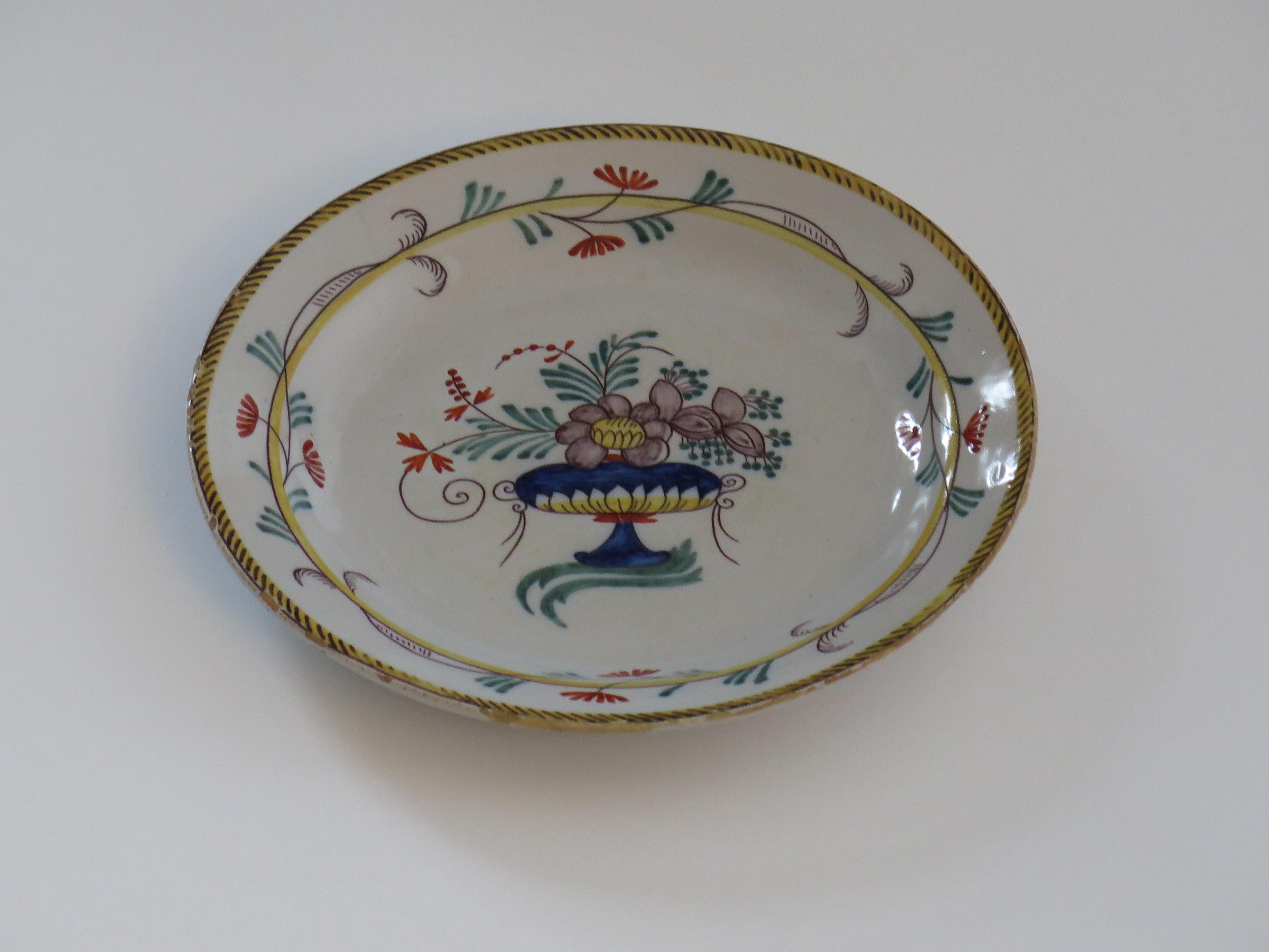 18th Century Faience Earthenware Plate -B, hand painted, French circa 1780 For Sale 2