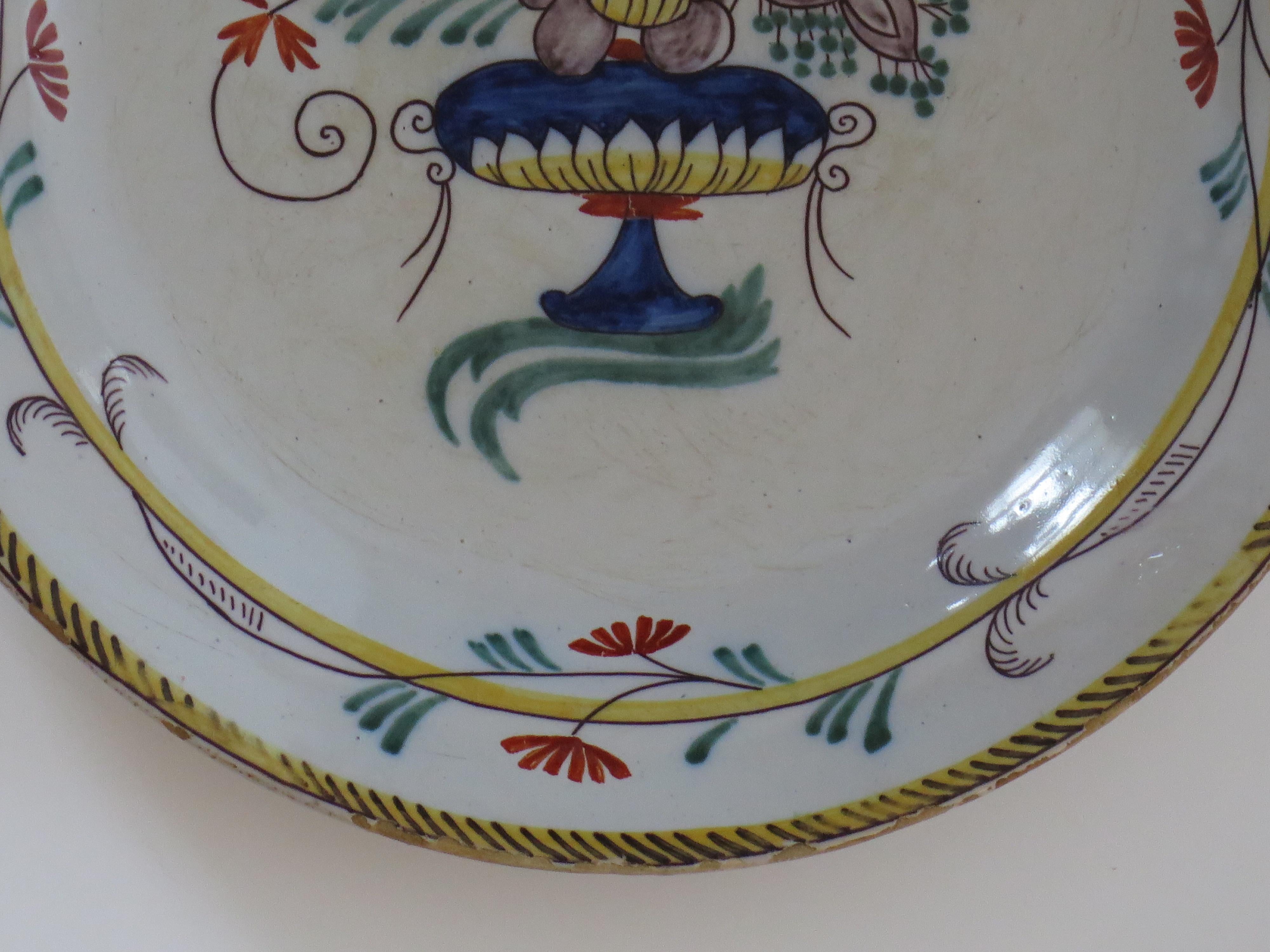 18th Century Faience Earthenware Plate -B, hand painted, French circa 1780 For Sale 3