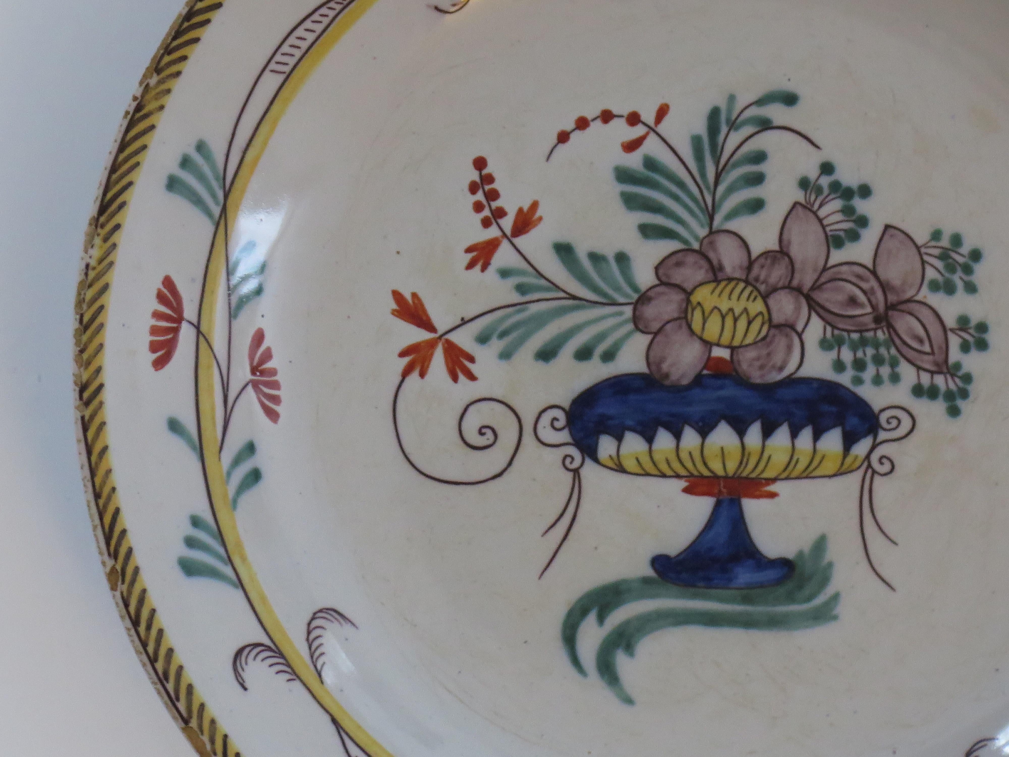 18th Century Faience Earthenware Plate -B, hand painted, French circa 1780 For Sale 4