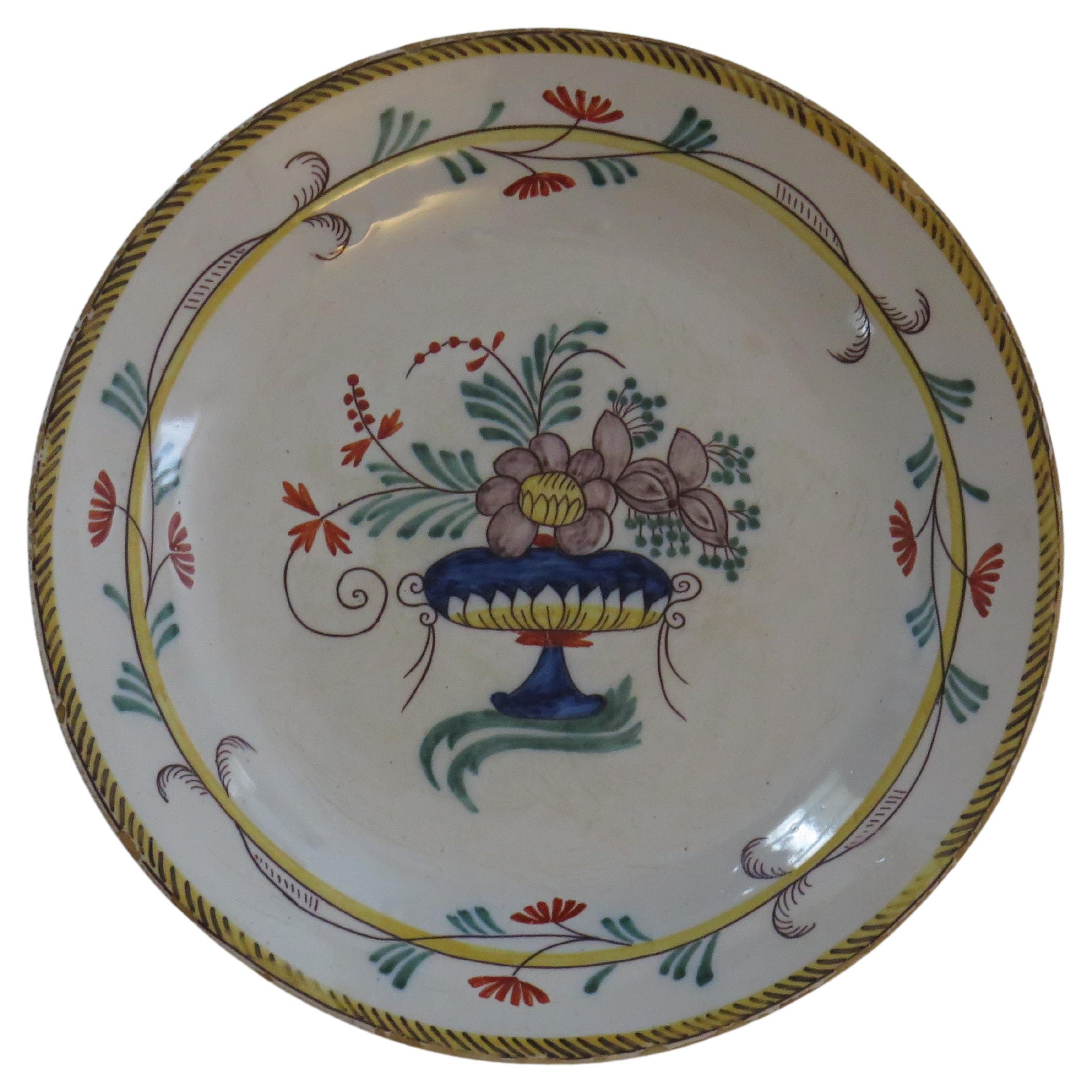 18th Century Faience Earthenware Plate -B, hand painted, French circa 1780 For Sale