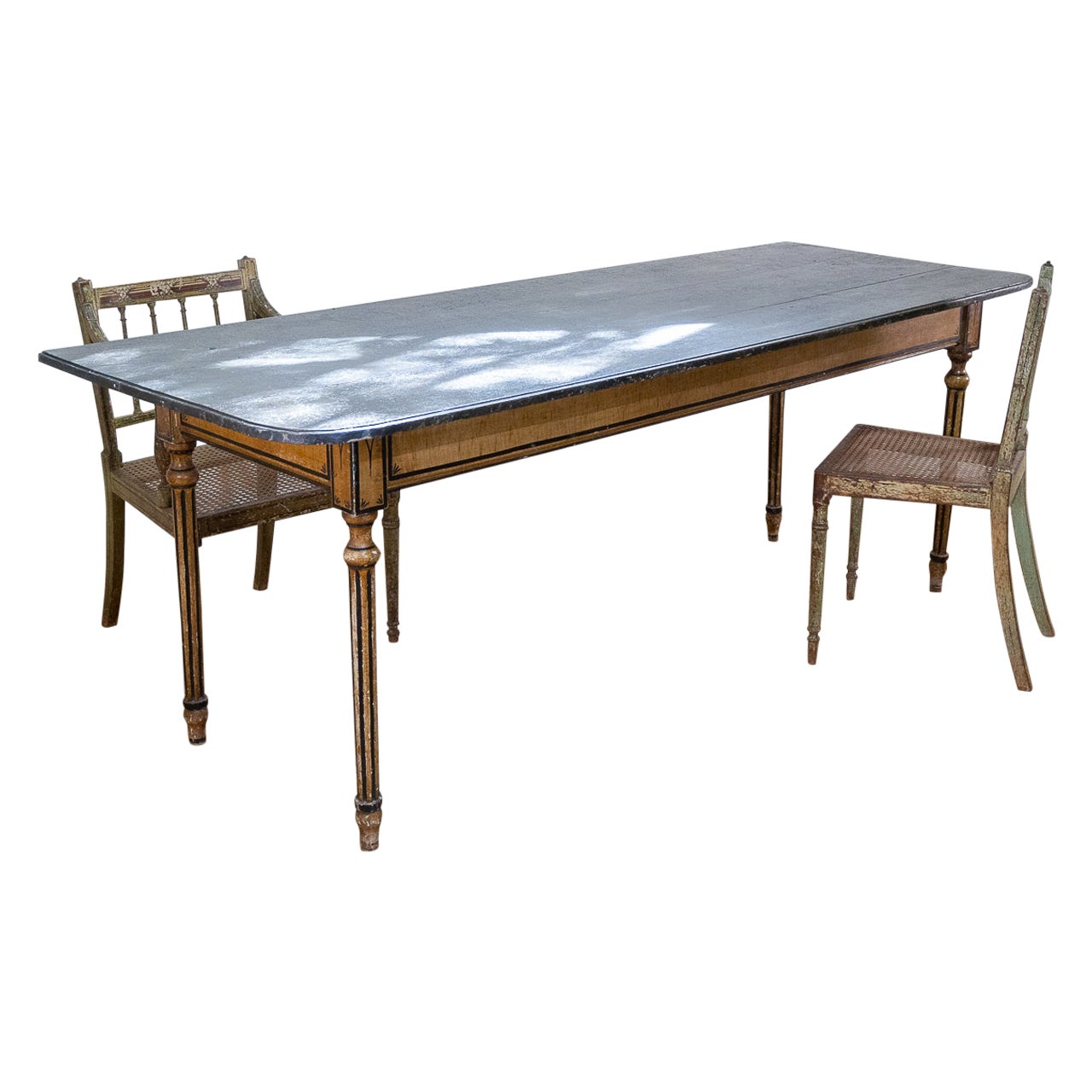 18th Century Faux Quilted Maple Painted Swedish farmhouse Table