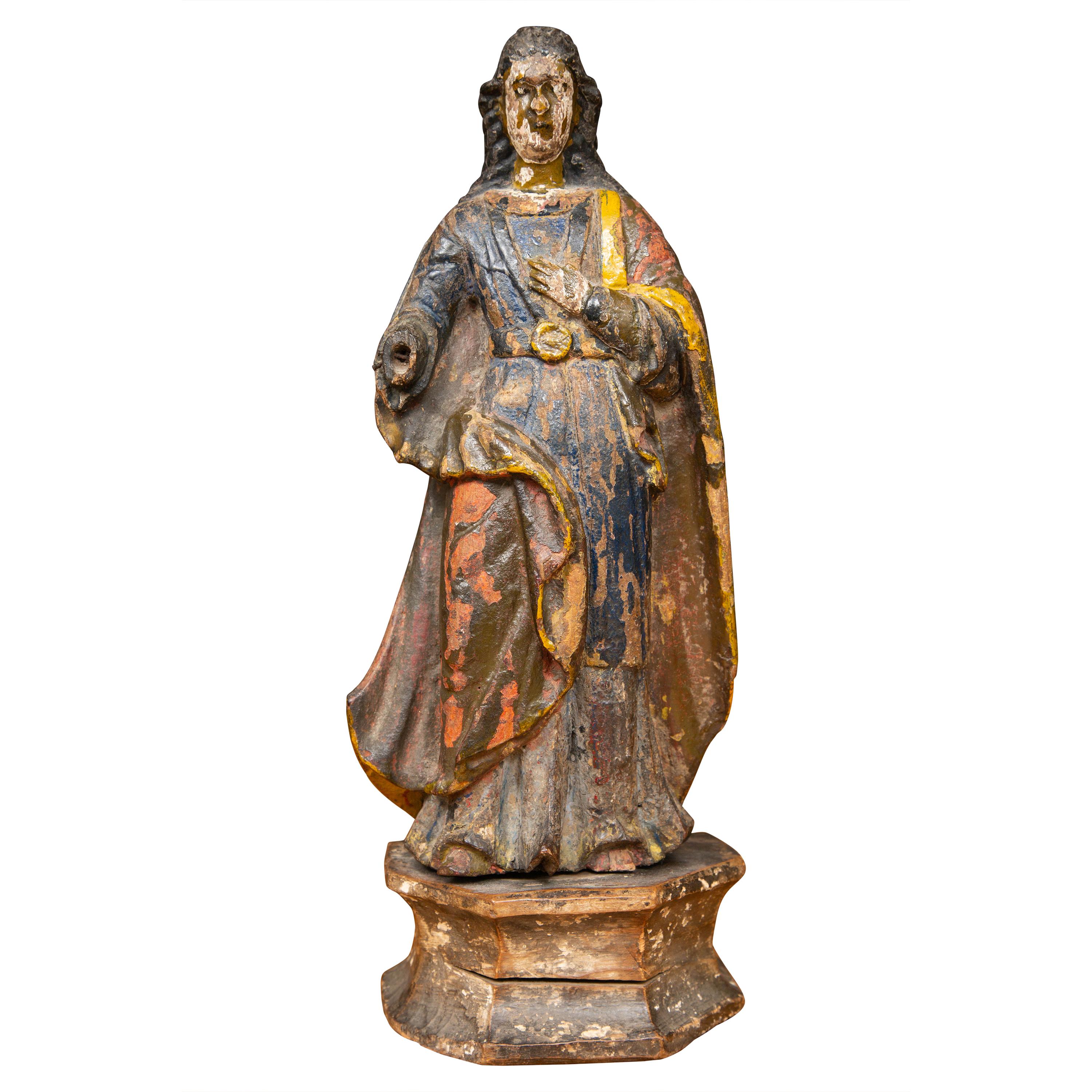 18th Century Female Santo on a Pedestal For Sale