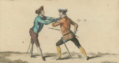 18th-Century Fencing Engraving – Elegant Depiction of Escrime Techniques