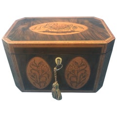 18th Century Figured Harewood Inlaid Twin Section Tea Caddy