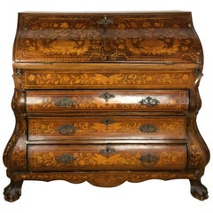 18th Century Dutch Marquetry Inlaid Bombe Secretary/Chest of Drawers