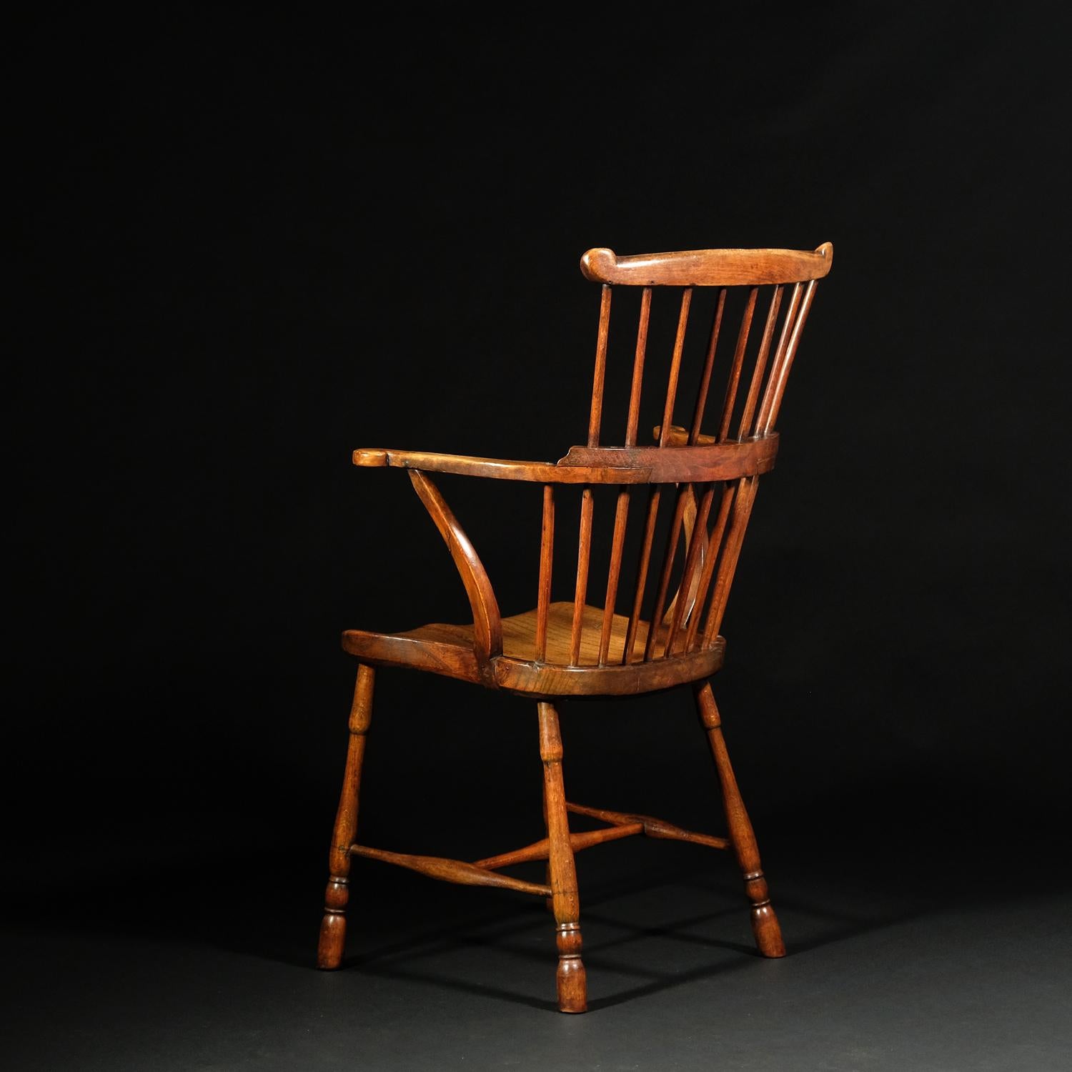 Hand-Carved 18th Century Fine English West Country Comb Back Windsor Chair, Fruitwood