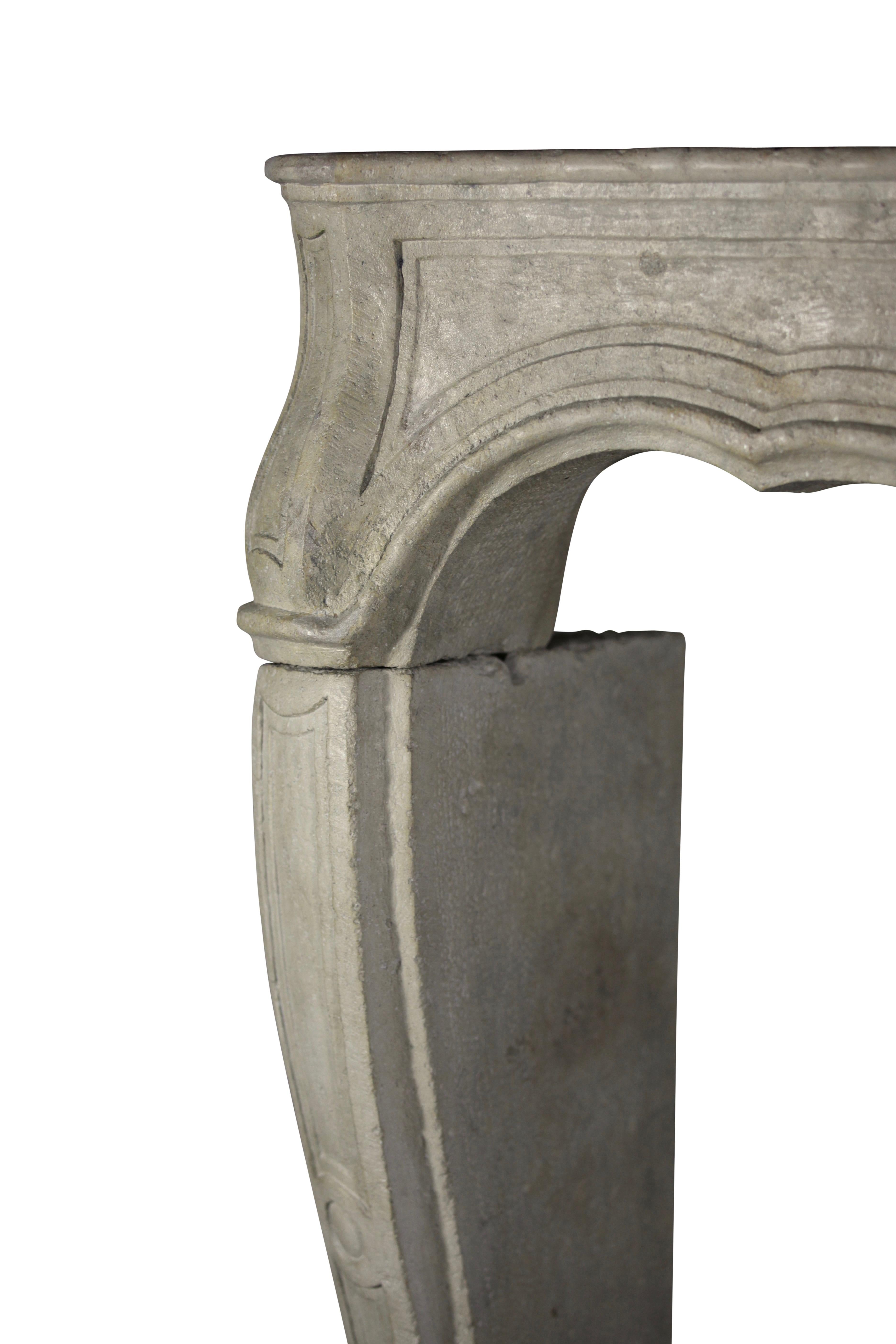 Hand-Carved 18th Century Fine European Antique French Country Limestone Fireplace Mantle