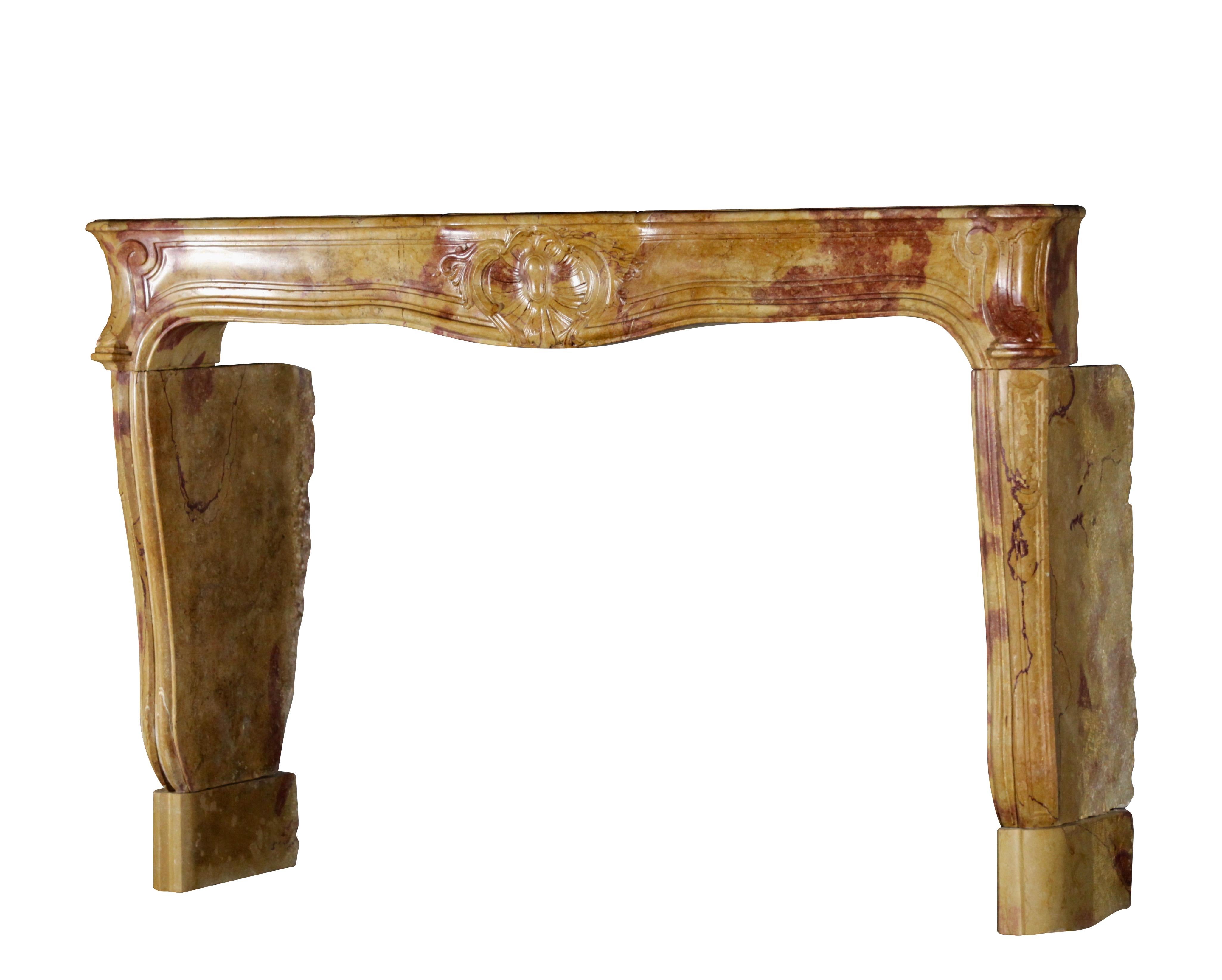 Hand-Carved 18th Century Fine French Bicolor Marble Hard Stone Antique Fireplace Mantle For Sale