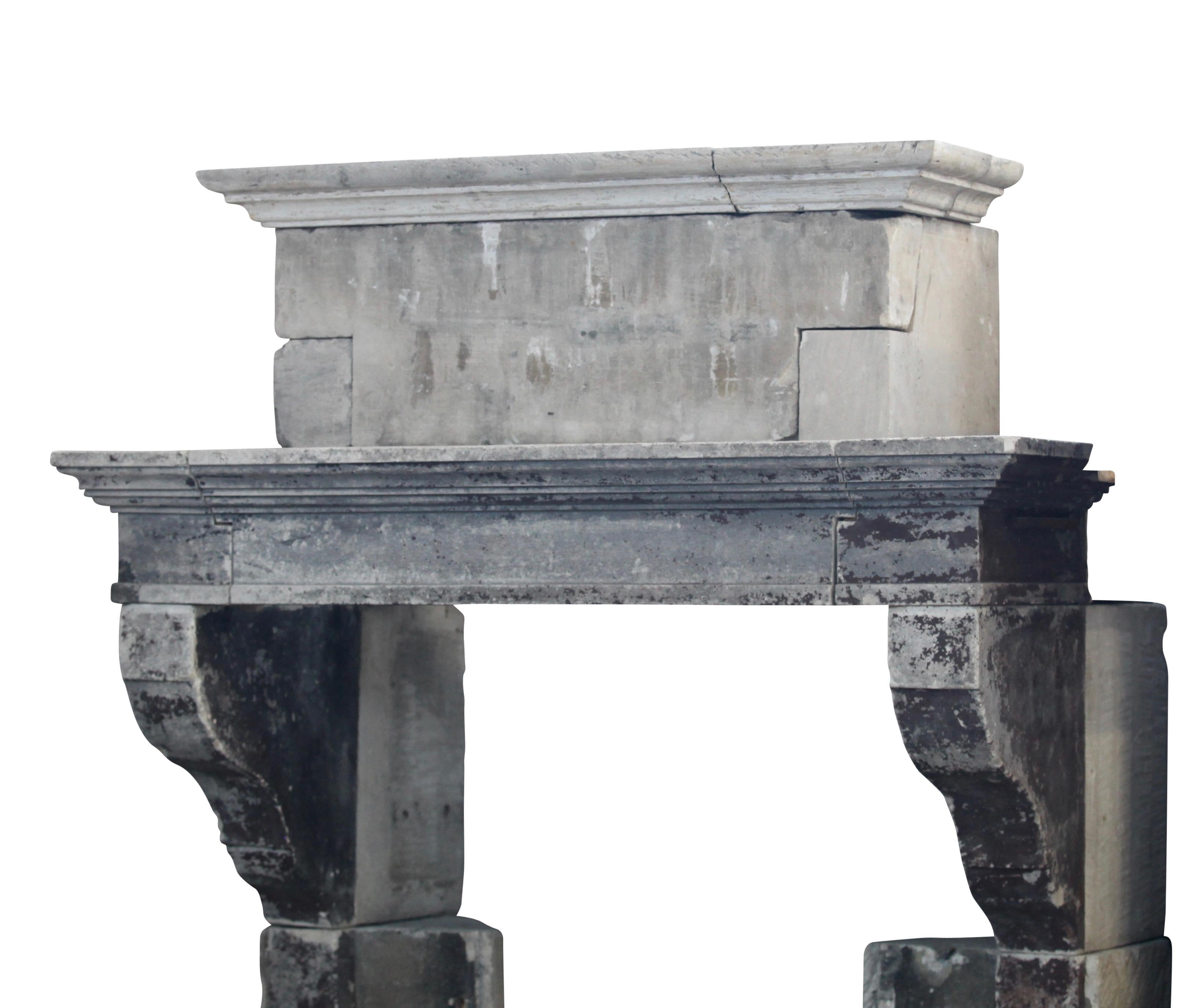 Hand-Carved 18th Century Fine French Country Limestone Antique Fireplace For Sale
