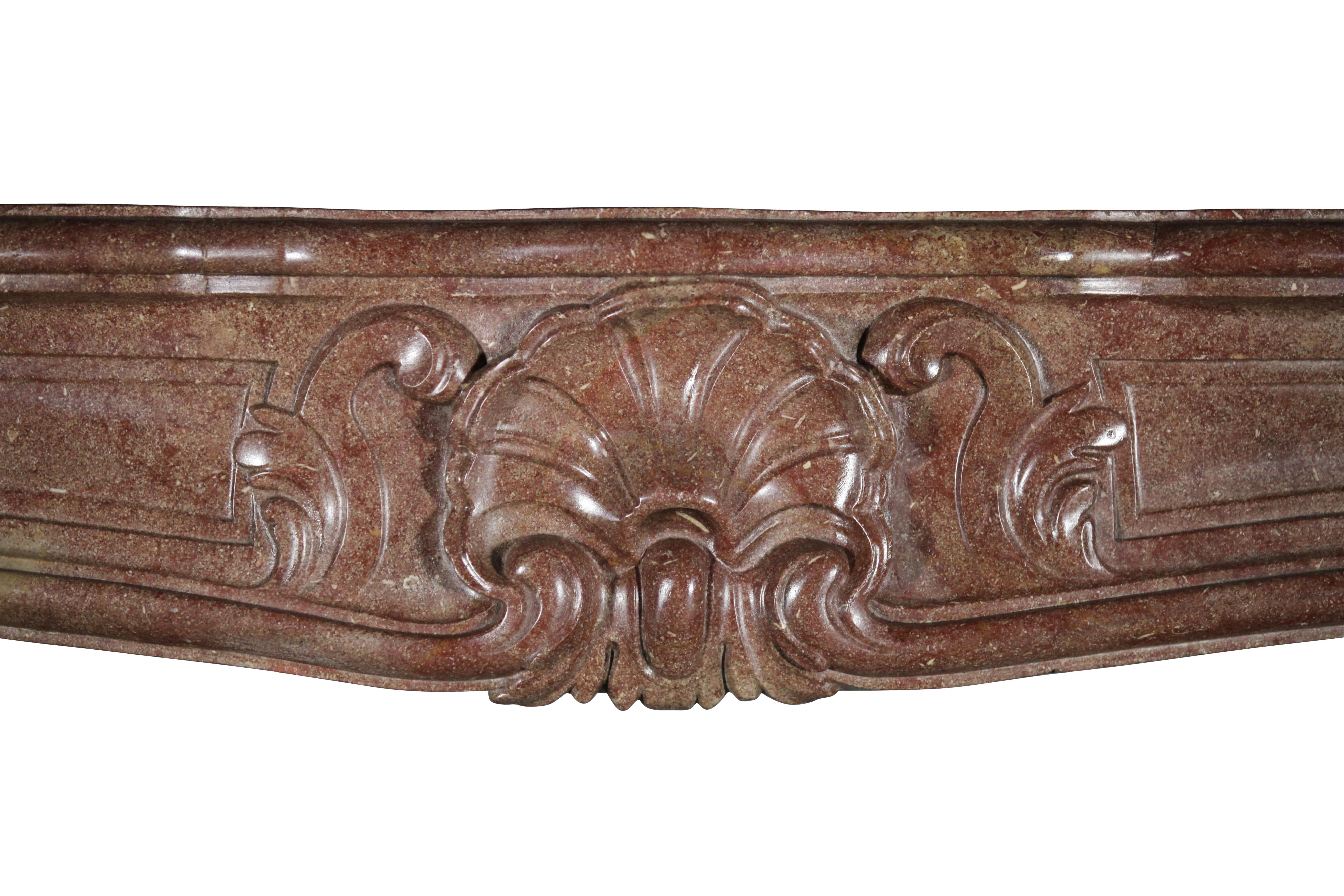 This original antique fireplace mantle is from wine Château. The warm color in a marble hard stone and the phenomenal patina is an enhancement for any room.
Great piece that needs a great room. Pure Louis XV.
Measures:
157 cm EW 61,81