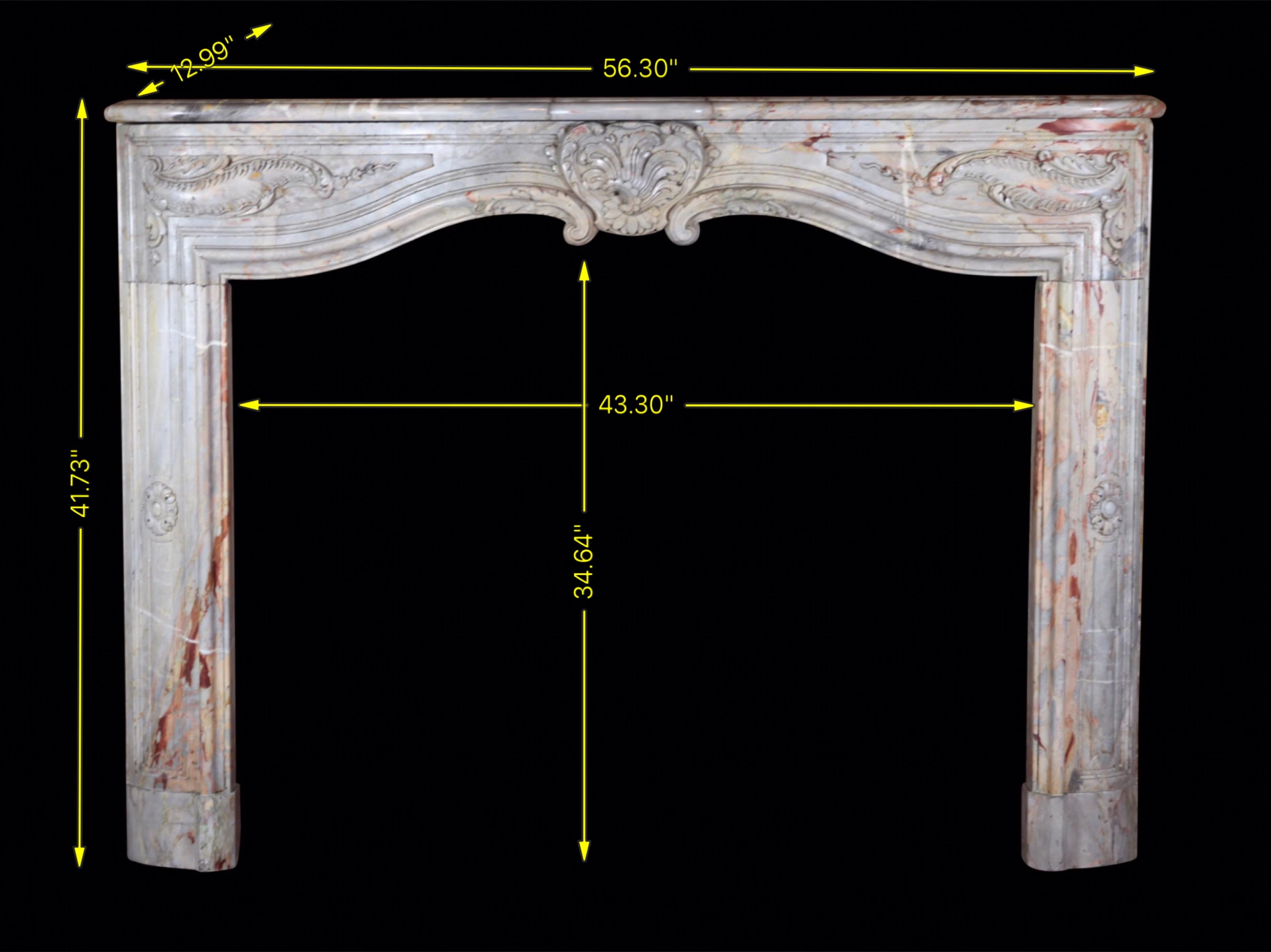 18th Century Fine French Regency Fireplace Surround In Royal Saracolin Marble For Sale 1