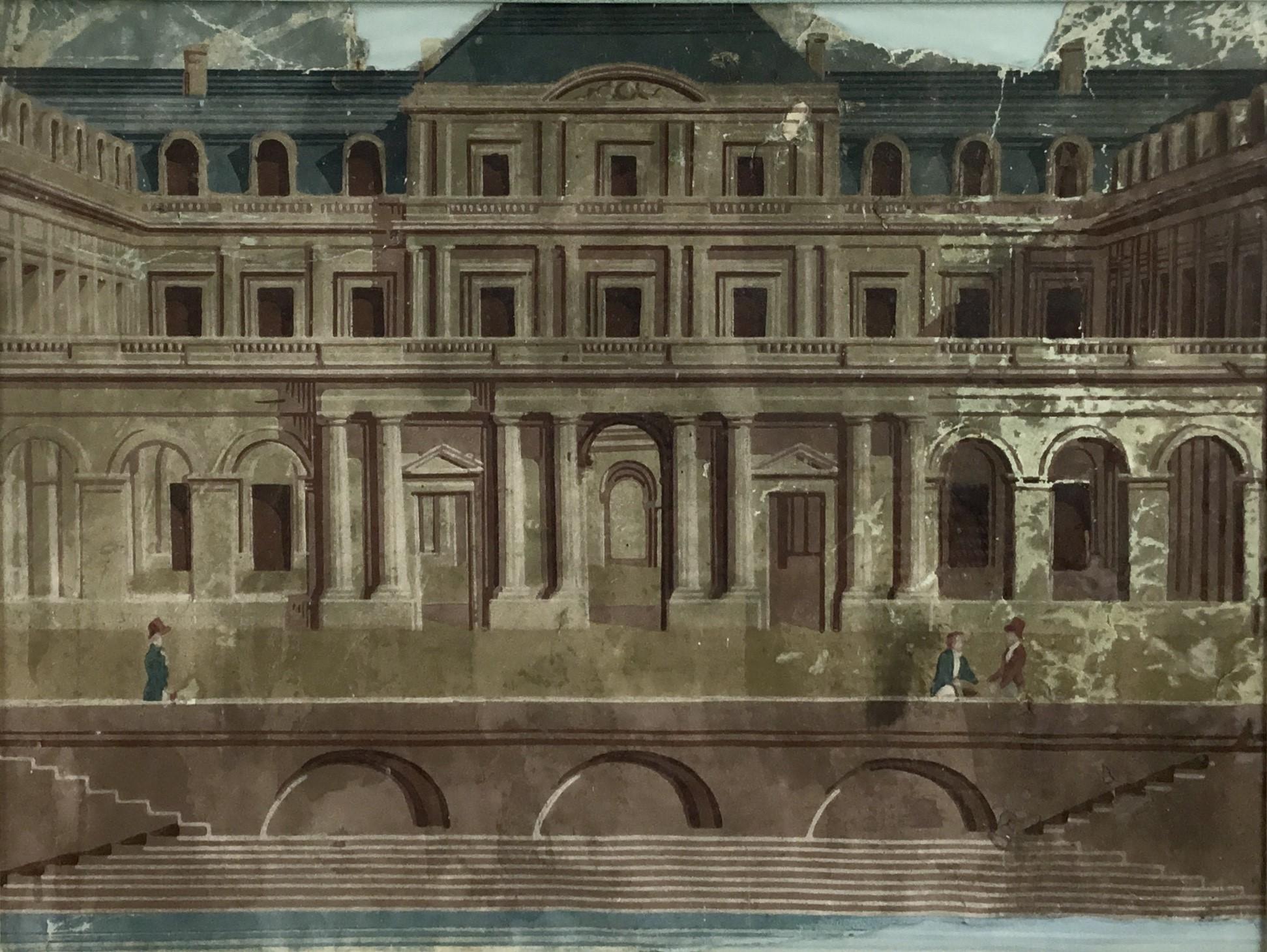 Italiano 18th century Fine Italian Grand Tour gouache of Palladian Villa in vendita