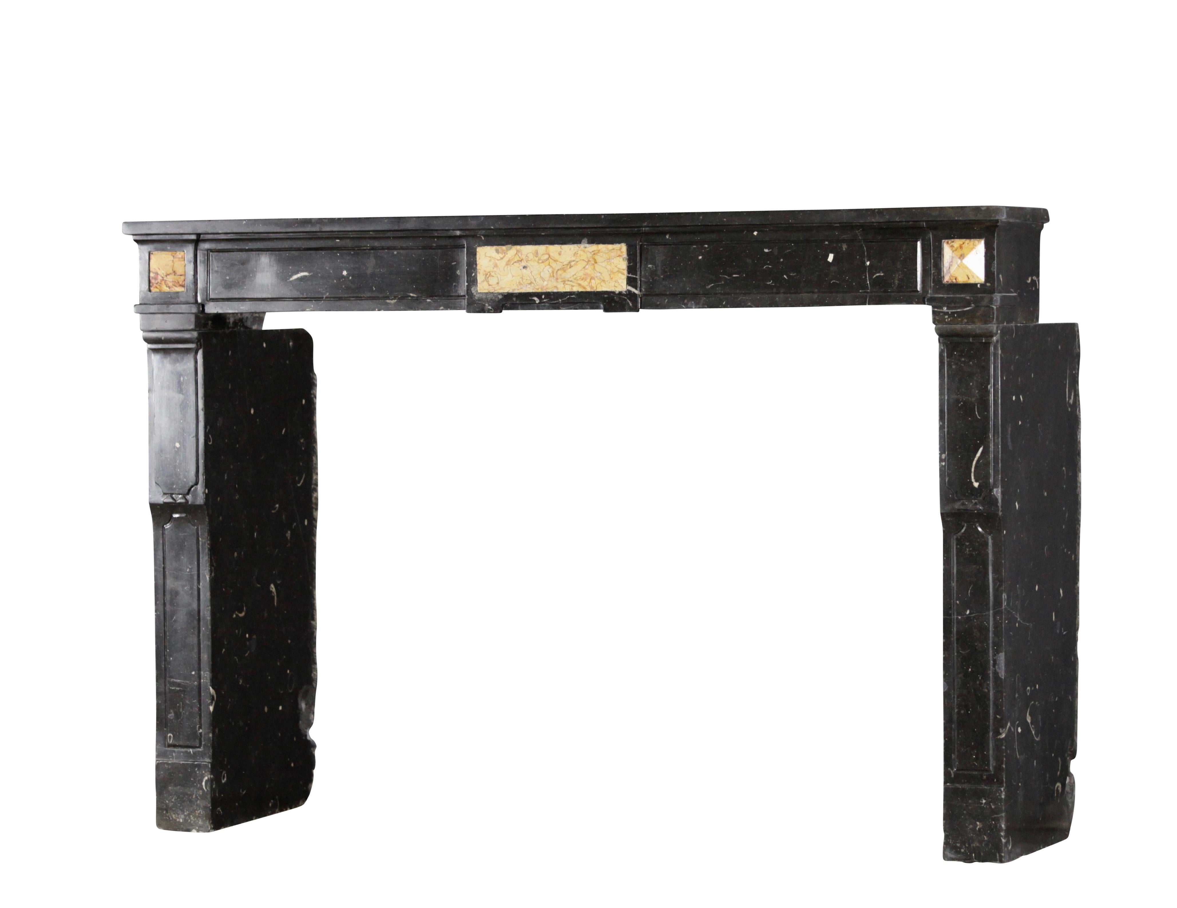 Louis XVI 18th Century Fine Original Antique Fireplace Mantle in Black Fossil Stone For Sale