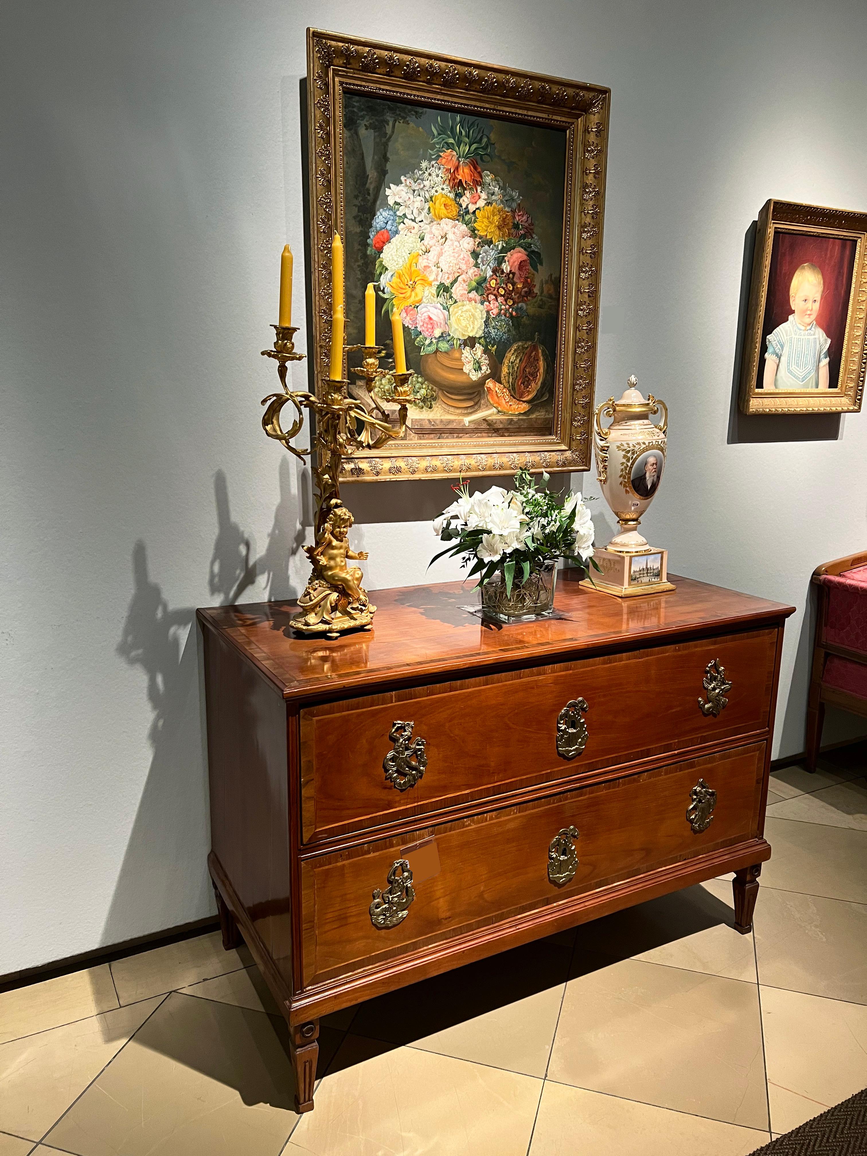 Marquetry 18th Century Pair of Neoclassical Commodes. Vienna, c. 1800. For Sale