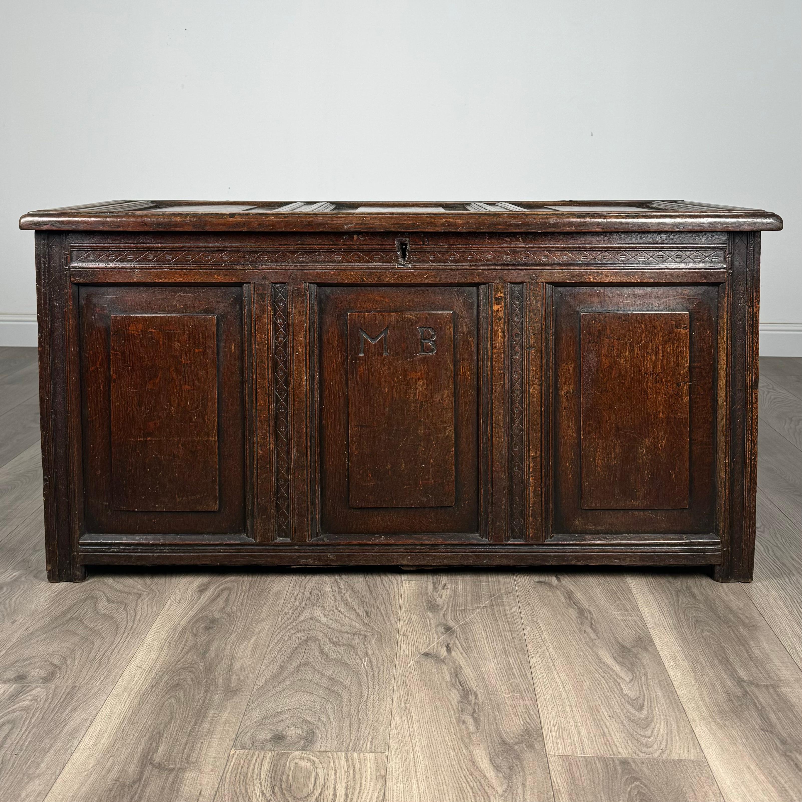 Immerse yourself in the rich history and timeless charm of this exquisite 18th Century oak coffer, a remarkable testament to the craftsmanship of centuries past. Crafted from the finest quality oak, this coffer stands as a symbol of enduring beauty
