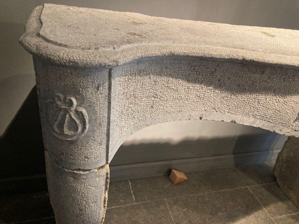 18th Century and Earlier 18th Century Fireplace Mantel in Grey Burgundy Stone For Sale