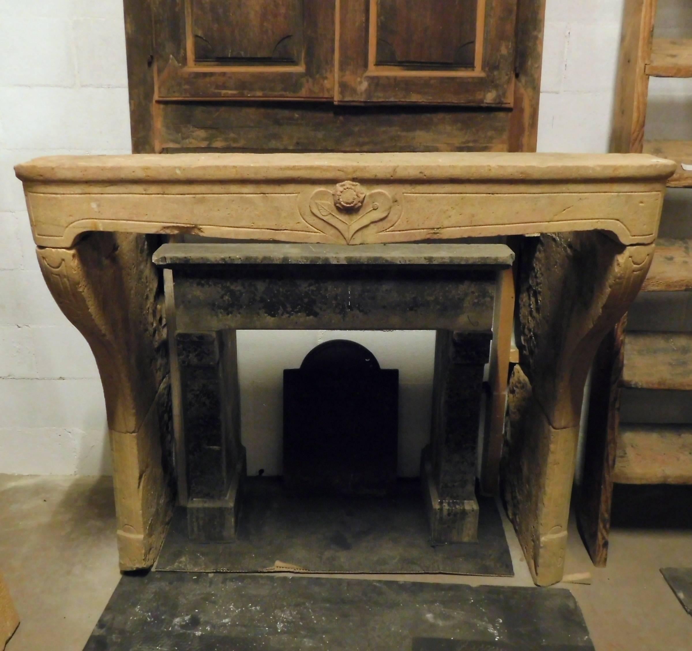 18th century fireplace mantel made of Borgogna's stone.