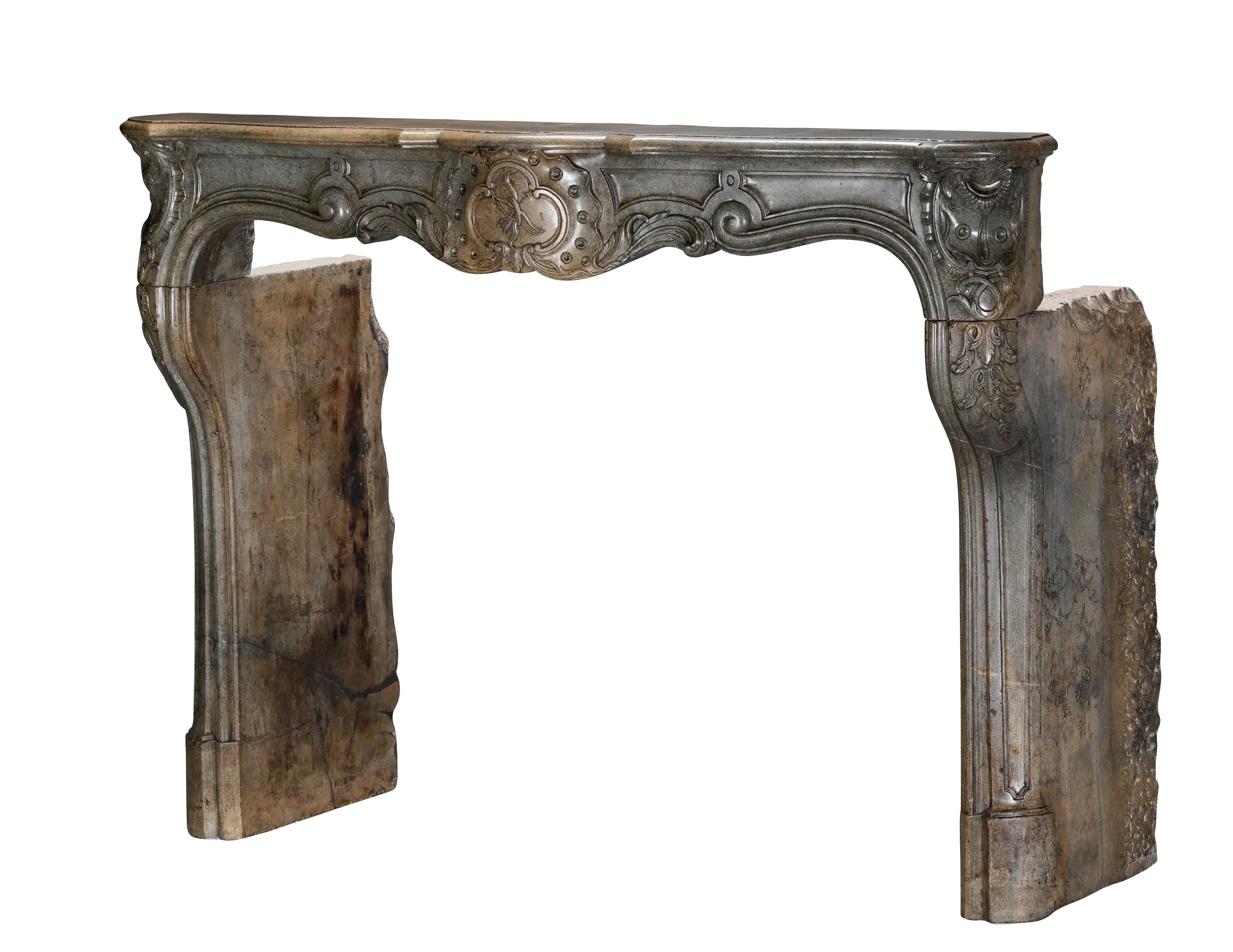 18th Century Fireplace Surround In Bicolour Stone From French Demeure For Sale 6