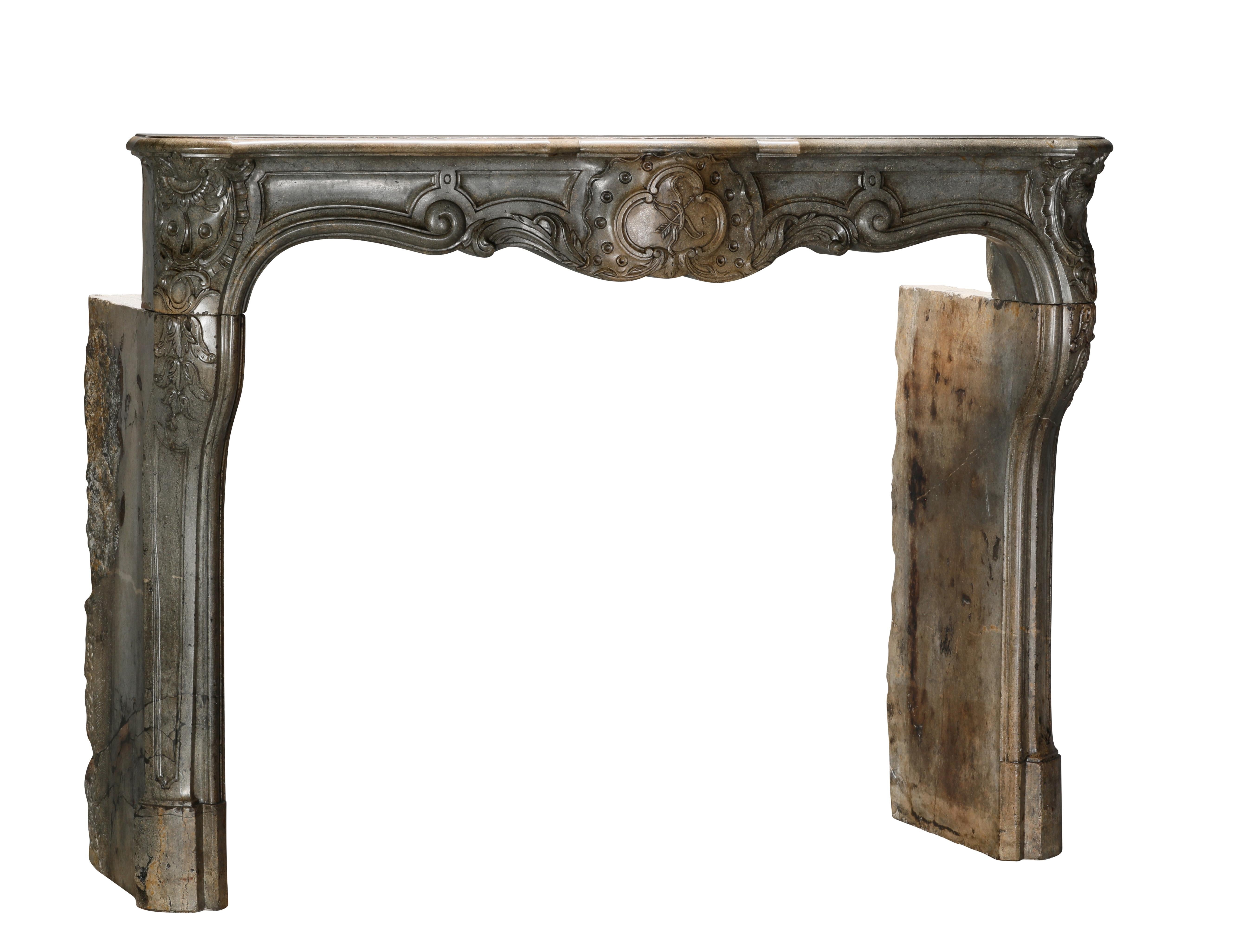 18th Century Fireplace Surround In Bicolour Stone From French Demeure For Sale 11