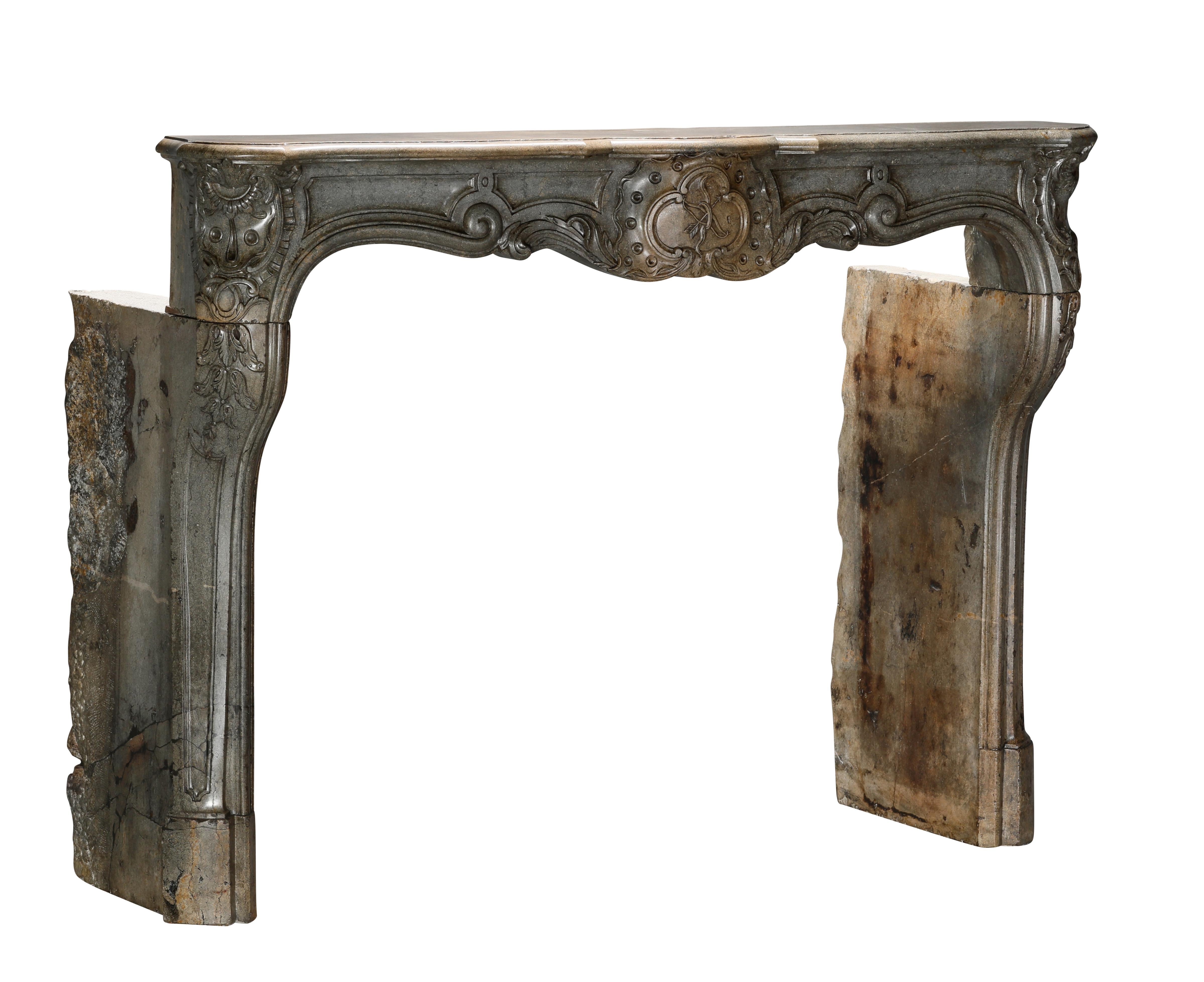 18th Century Fireplace Surround In Bicolour Stone From French Demeure For Sale 12