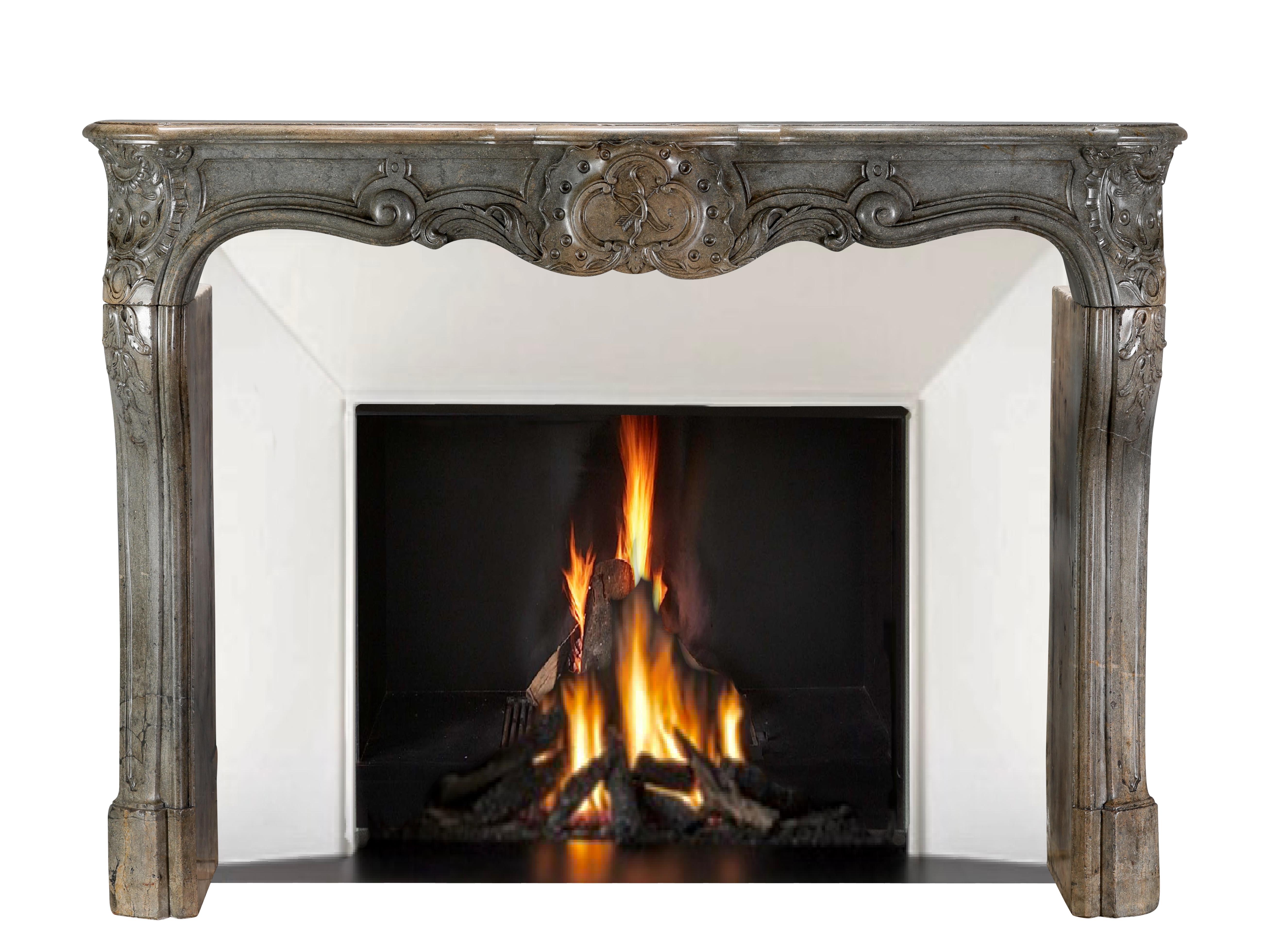 Rococo 18th Century Fireplace Surround In Bicolour Stone From French Demeure For Sale