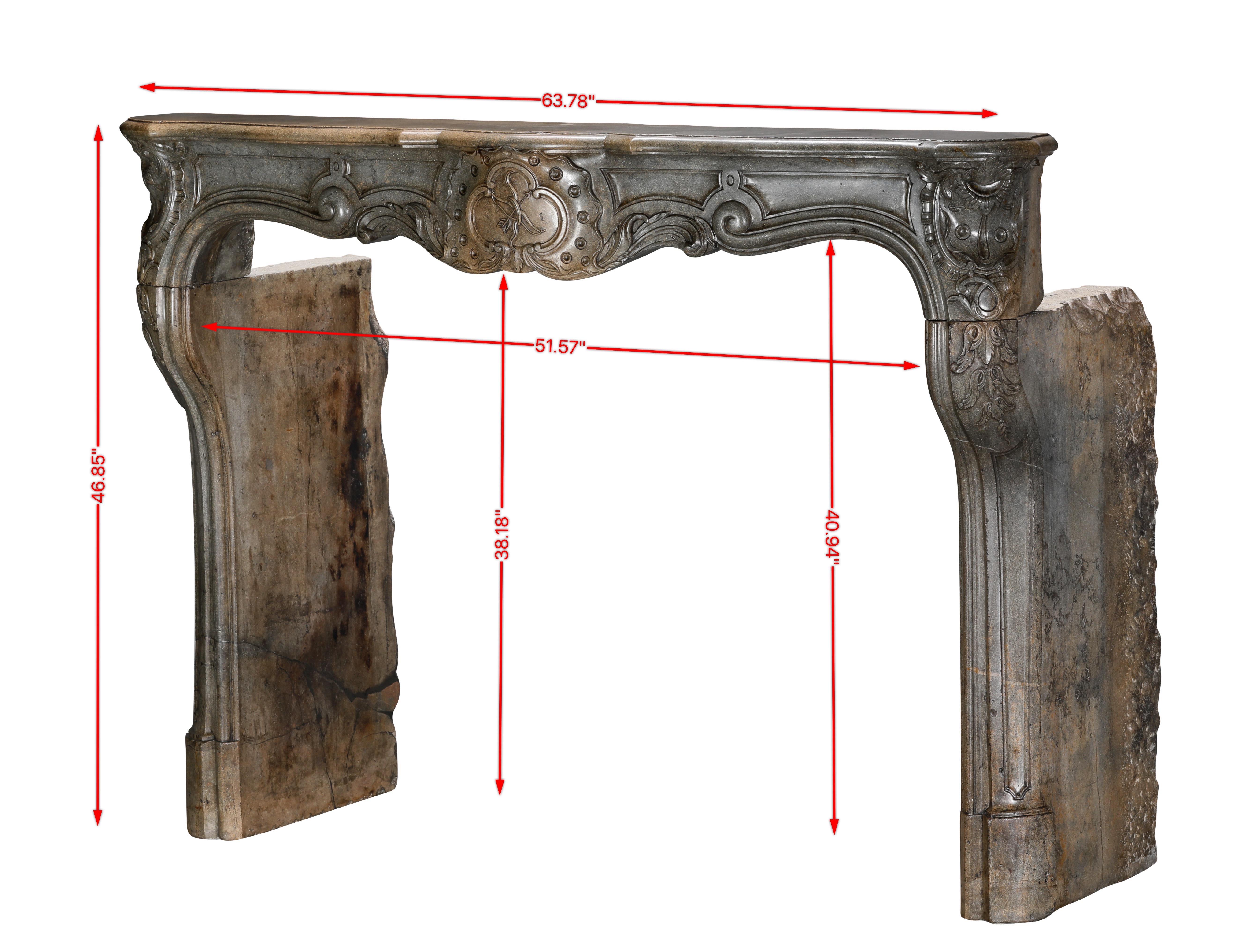 Hand-Carved 18th Century Fireplace Surround In Bicolour Stone From French Demeure For Sale